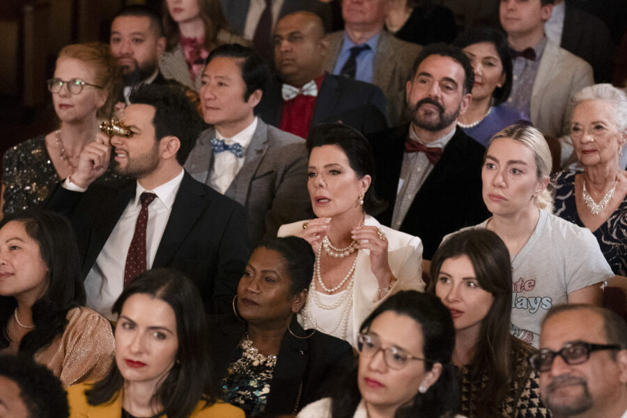 “End on a High Note” – SO HELP ME TODD. Pictured: Skylar Astin as Todd Wright, Marcia Gay Harden as Margaret Wright and Madeline Wise as Allison Grant