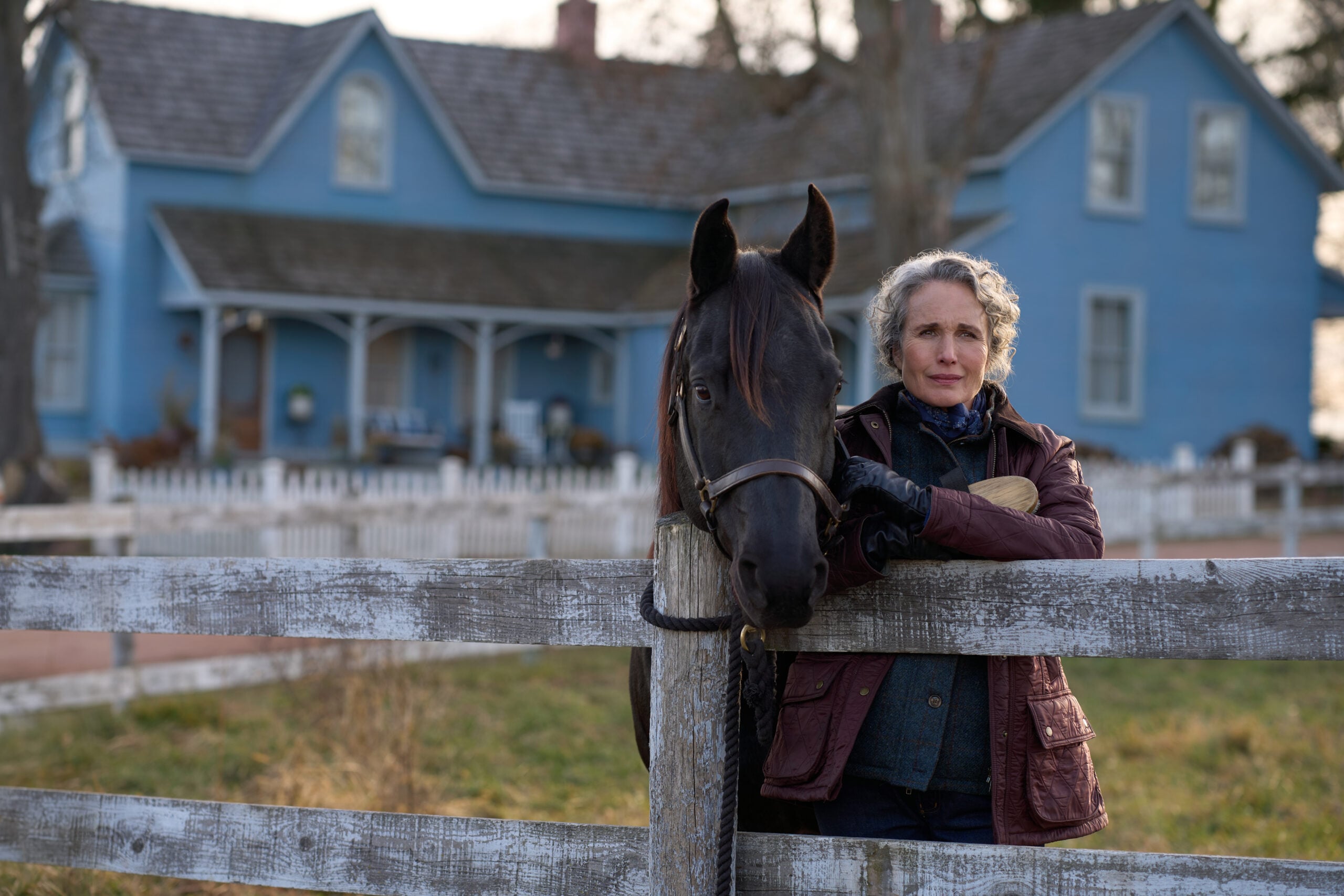 Andie MacDowell as Del Landry, with her horse, on The Way Home Season 2 Episode 10