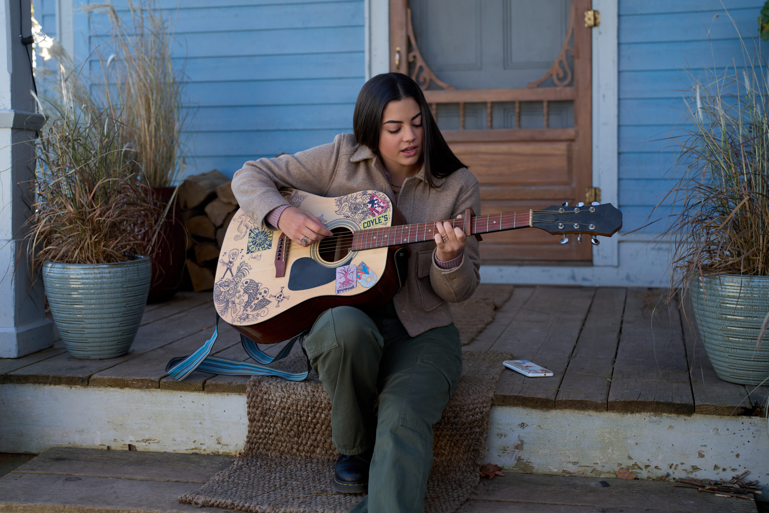 Sadie Laflamme-Snow as Alice on The Way Home Season 2 Episode 10 | Tell-Tale TV Sadie Laflamme-Snow as Alice, playing guitar on the front porch, on The Way Home Season 2 Episode 10