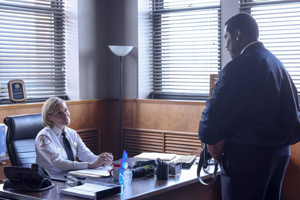 Boden talks to Chief Robinson on Chicago Fire Season 12 Episode 8, "All the Dark" | Tell-Tale TV Boden talks to Chief Robinson, who is sitting at her desk, on Chicago Fire Season 12 Episode 8, "All the Dark"