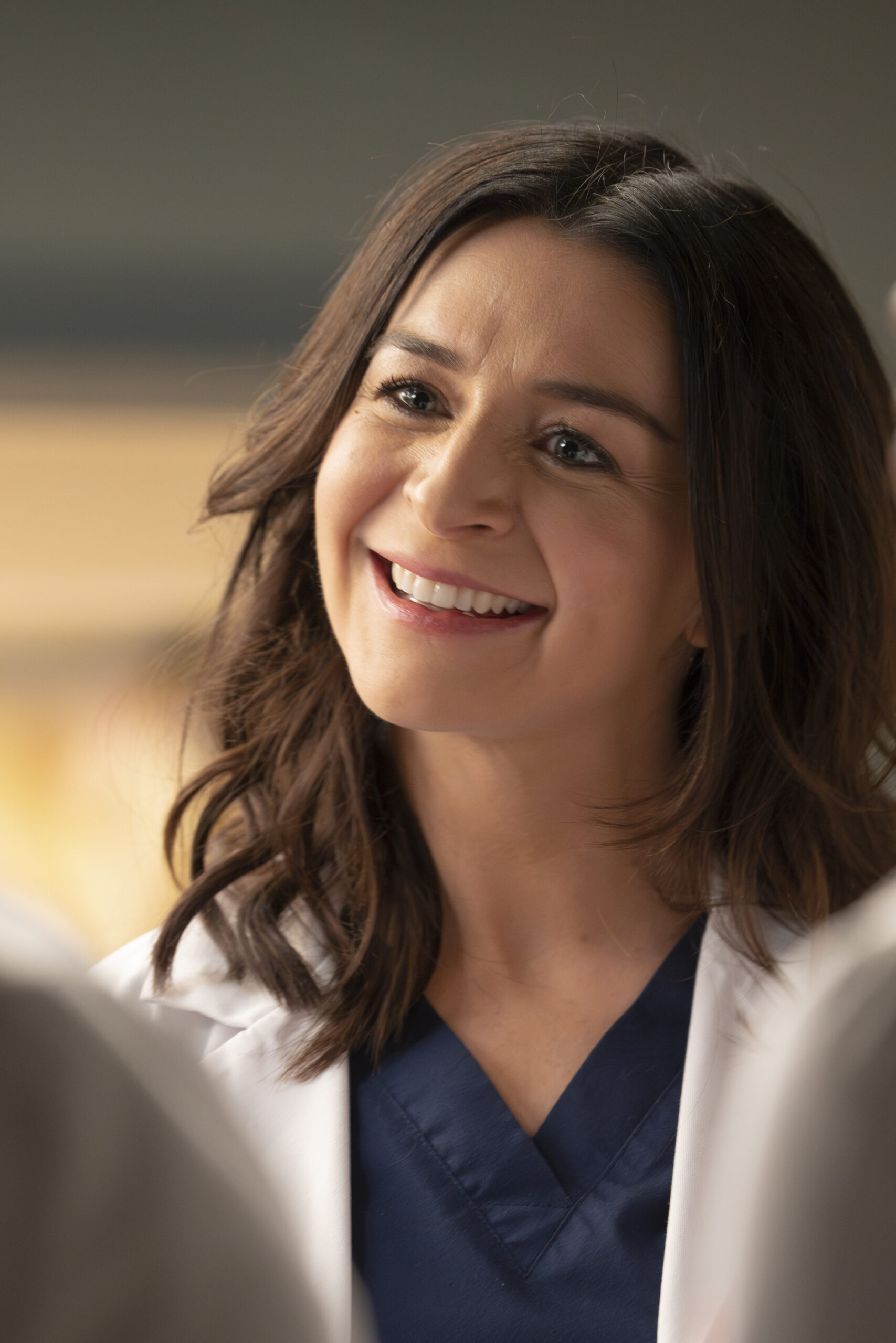 CATERINA SCORSONE as Amelia Shepherd, smiling - Grey's Anatomy Season 20 Episode 4