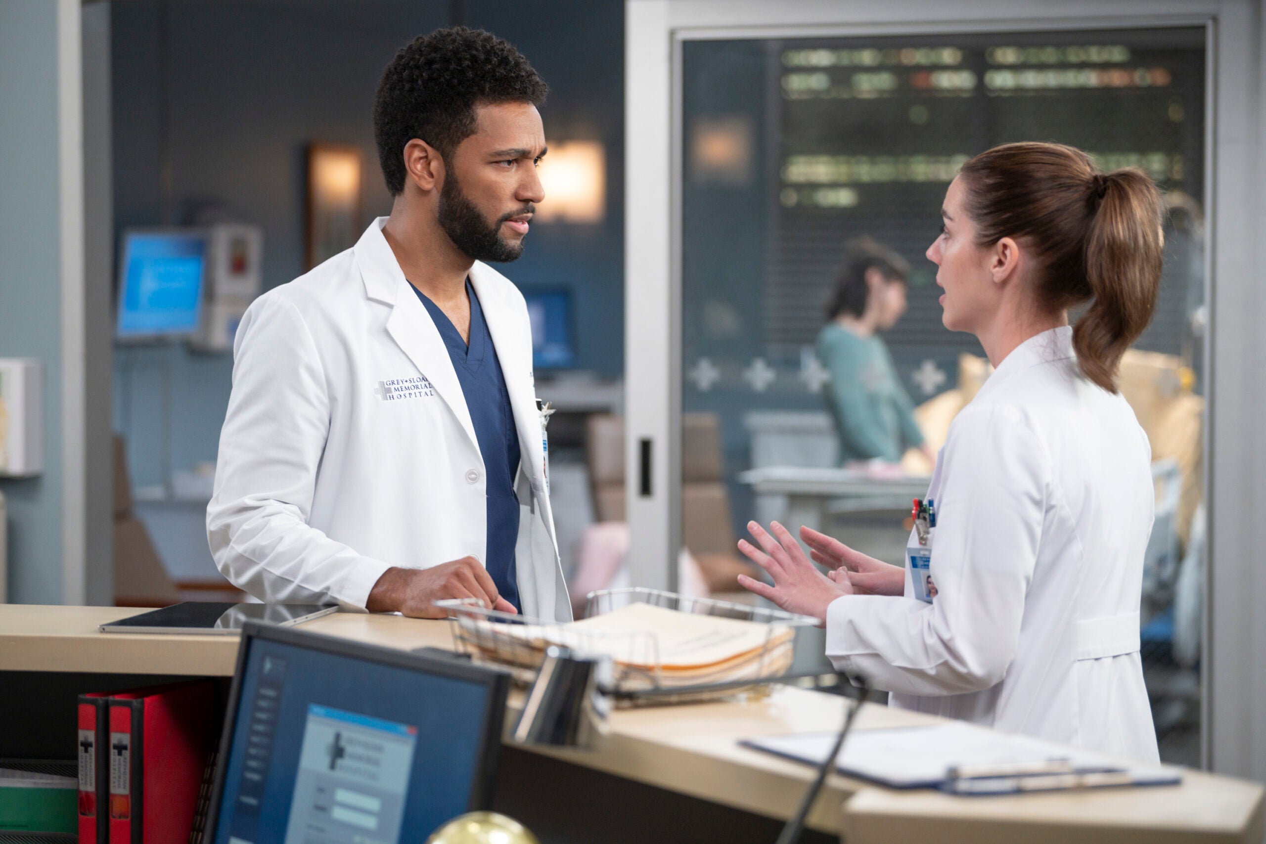 Winston and Jules on Grey's Anatomy Season 20 Episode 5. Actors: ANTHONY HILL, ADELAIDE KANE