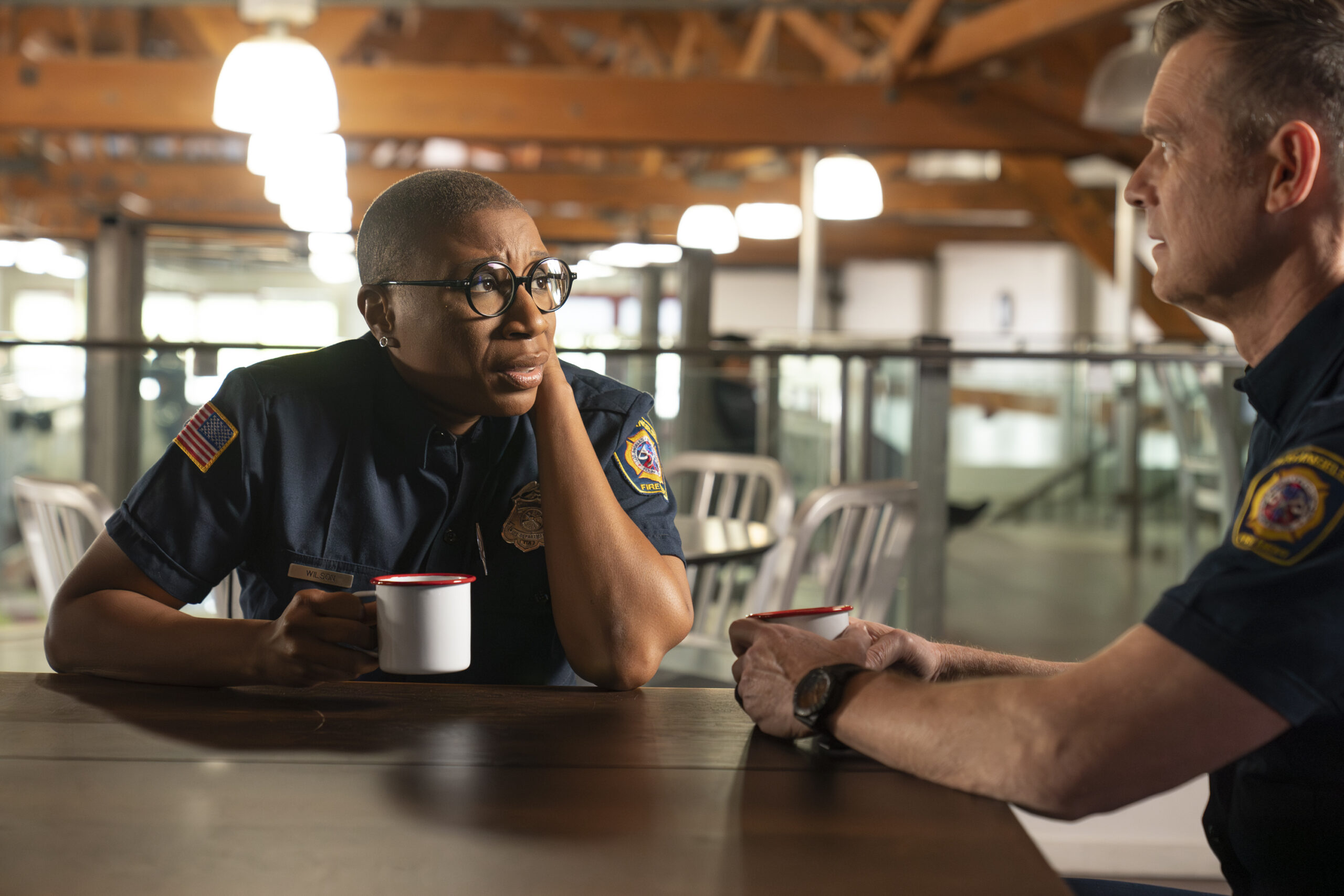 9-1-1 Season 7 Episode 5, "You Don't Know Me" -- AISHA HINDS, PETER KRAUSE
