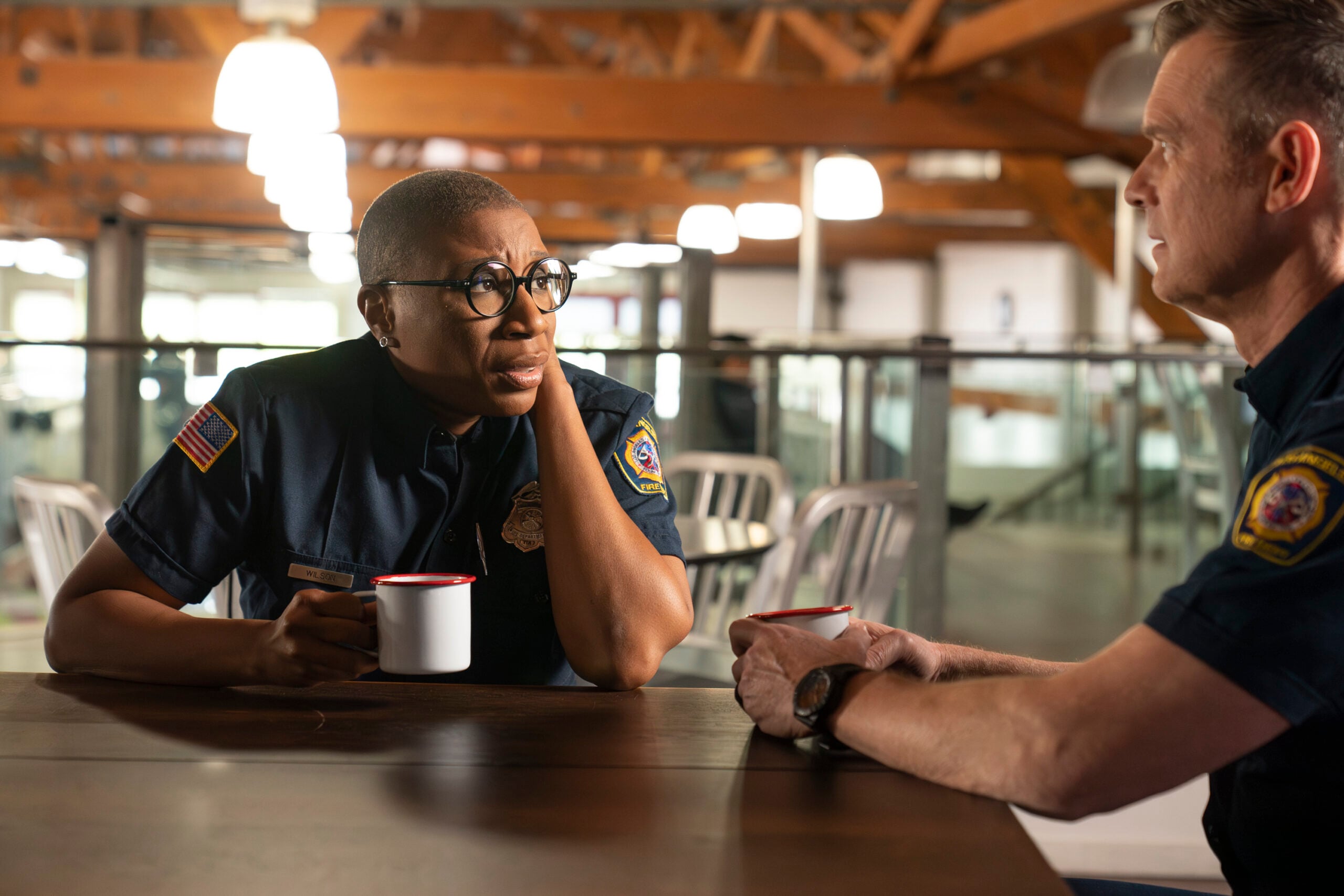 9-1-1 Season 7 Episode 4, "Buck Bothered and Bewildered" -- AISHA HINDS, PETER KRAUSE