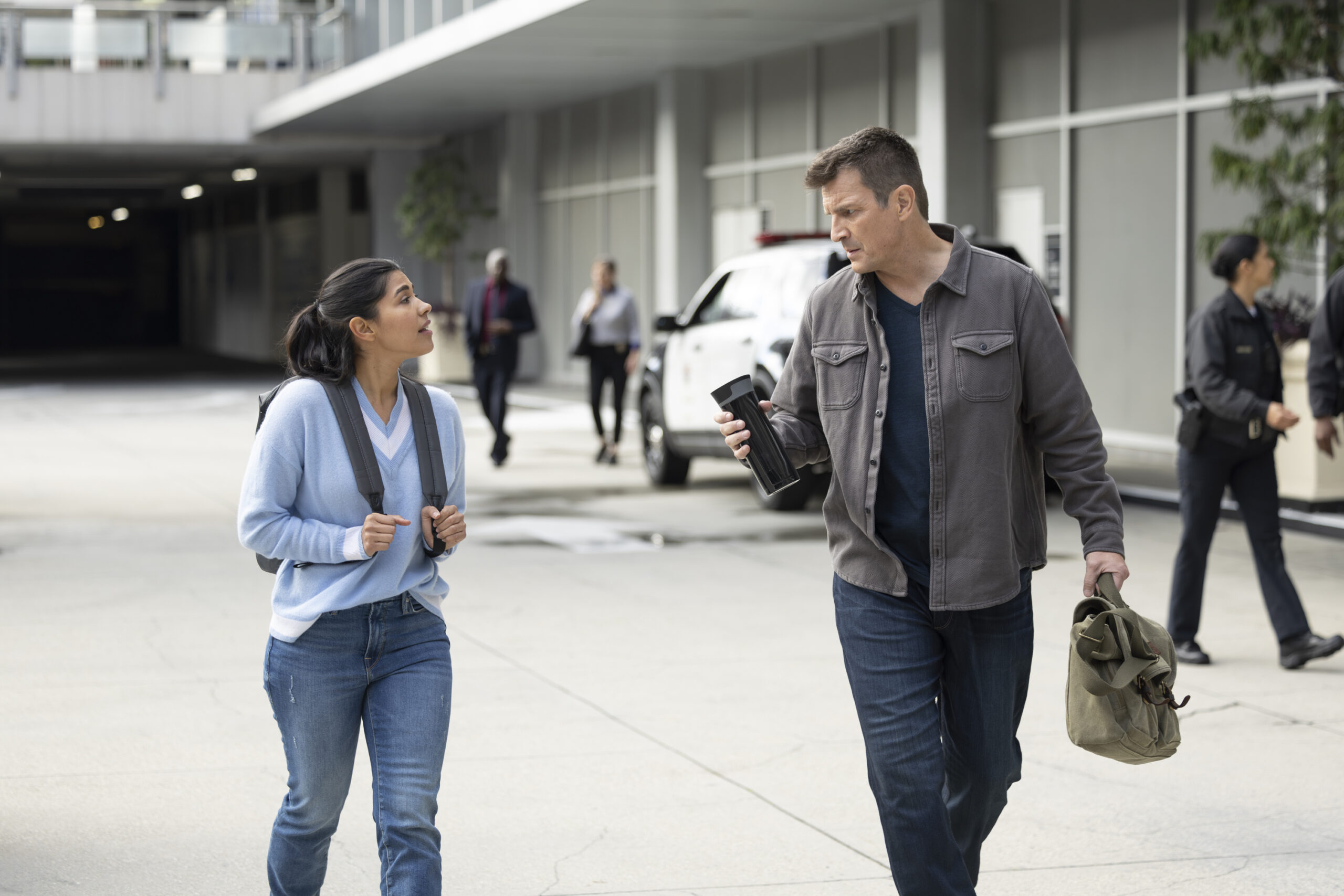 The Rookie Season 6 Episode 7, "Crushed" -- LISSETH CHAVEZ, NATHAN FILLION