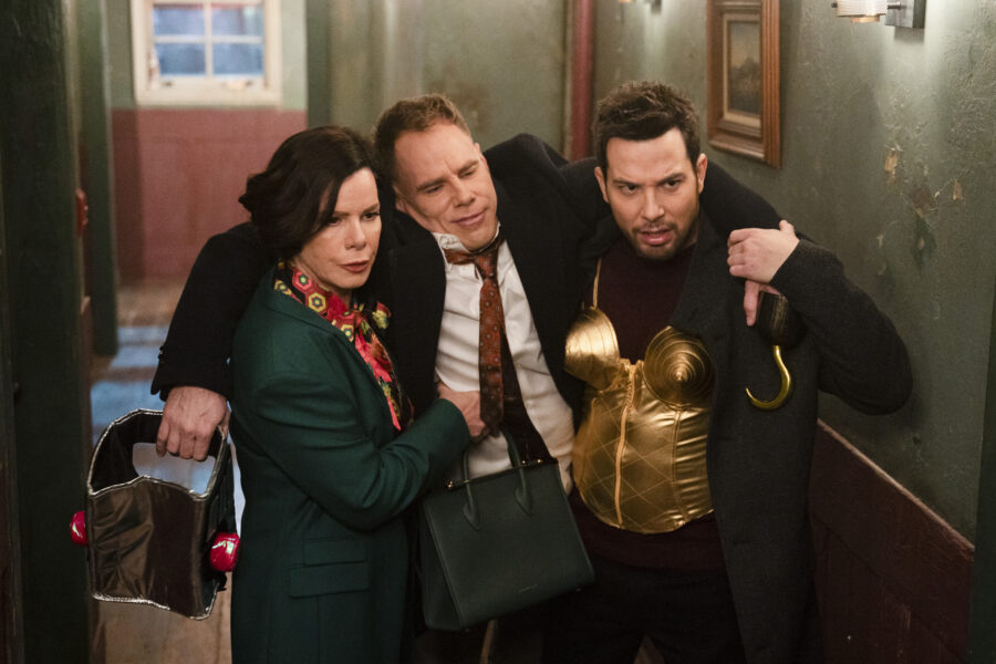 “Is the Jury Out?” – SO HELP ME TODD Pictured: Marcia Gay Harden as Margaret Wright, Matthew Wilkas as Lawrence Wright and Skylar Astin as Todd Wright