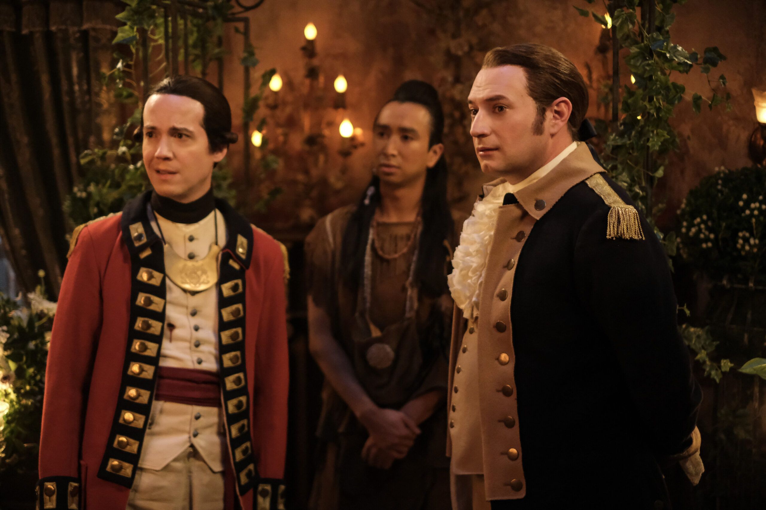 “Isaac’s Wedding” – GHOSTS. Pictured (L-R): John Hartman as Nigel Chessum, Roman Zaragoza as Sasappis, and Brandon Scott Jones as Isaac.