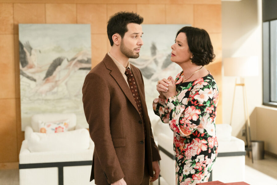 “Faux-Bituary” – SO HELP ME TODD, Pictured: Skylar Astin as Todd Wright. and Marcia Gay Harden as Margaret Wright