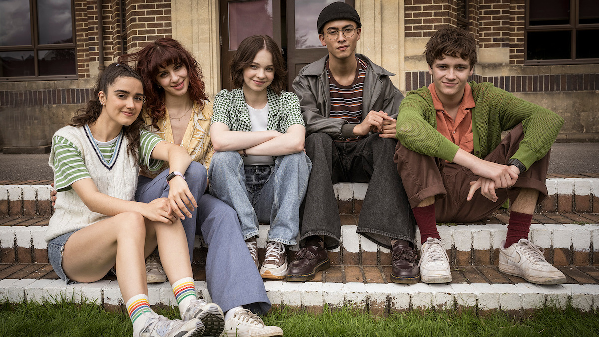 A Good Girl's Guide to Murder -- Asha Banks as Cara Ward, Yali Topol Margalith as Lauren Gibson, Emma Myers as Pip Fitz-Amobi, Raiko Gohara as Zach Chen, and Jude Morgan-Collie as Connor Reynolds | Tell-Tale TV A Good Girl's Guide to Murder -- Asha Banks as Cara Ward, Yali Topol Margalith as Lauren Gibson, Emma Myers as Pip Fitz-Amobi, Raiko Gohara as Zach Chen, and Jude Morgan-Collie as Connor Reynolds