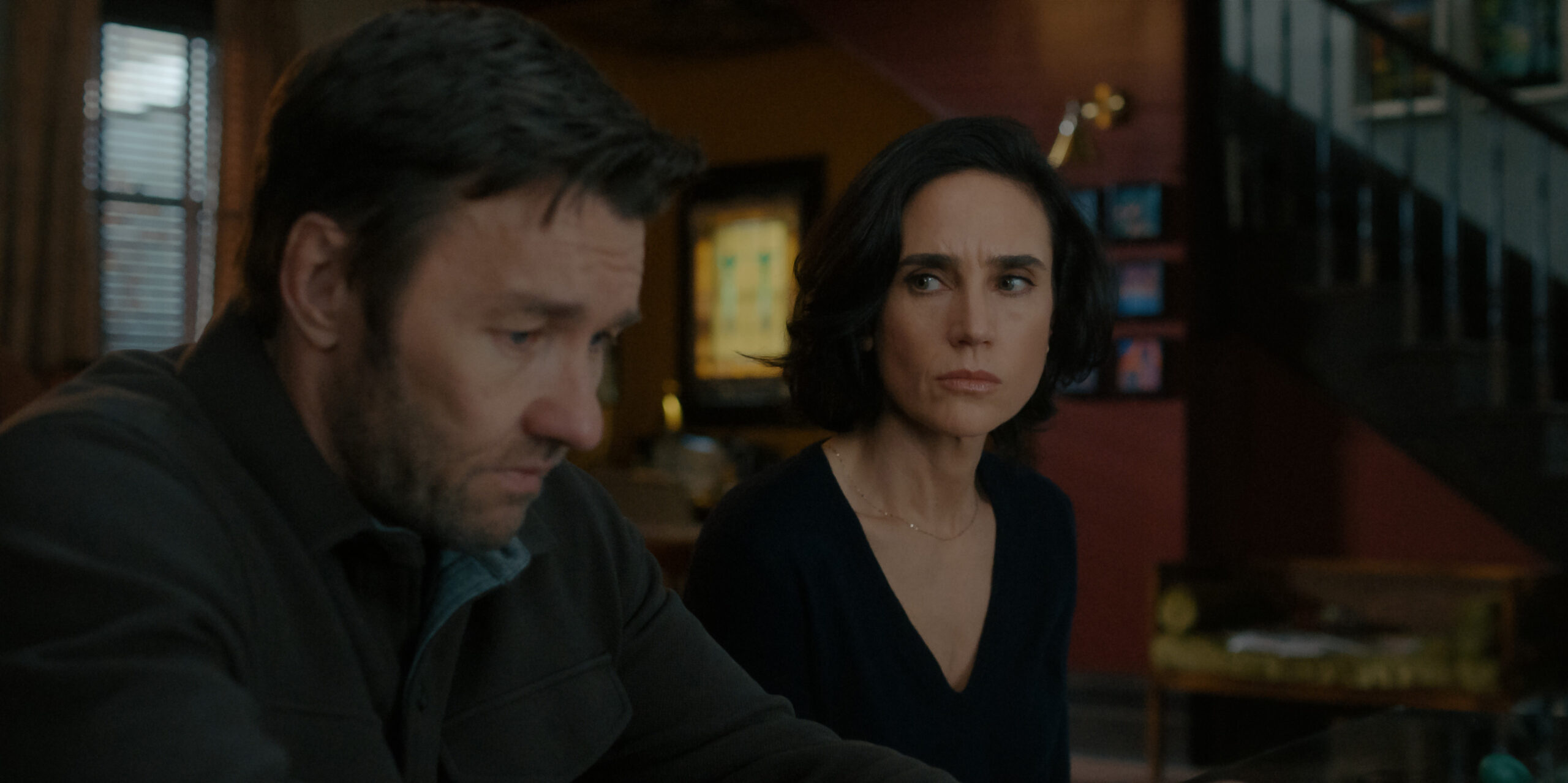 Dark Matter Season 1 Episode 7 - Joel Edgerton and Jennifer Connelly | Tell-Tale TV Still from Dark Matter Season 1 Episode 7 of Joel Edgerton and Jennifer Connelly pictured from left to right in a medium shot.