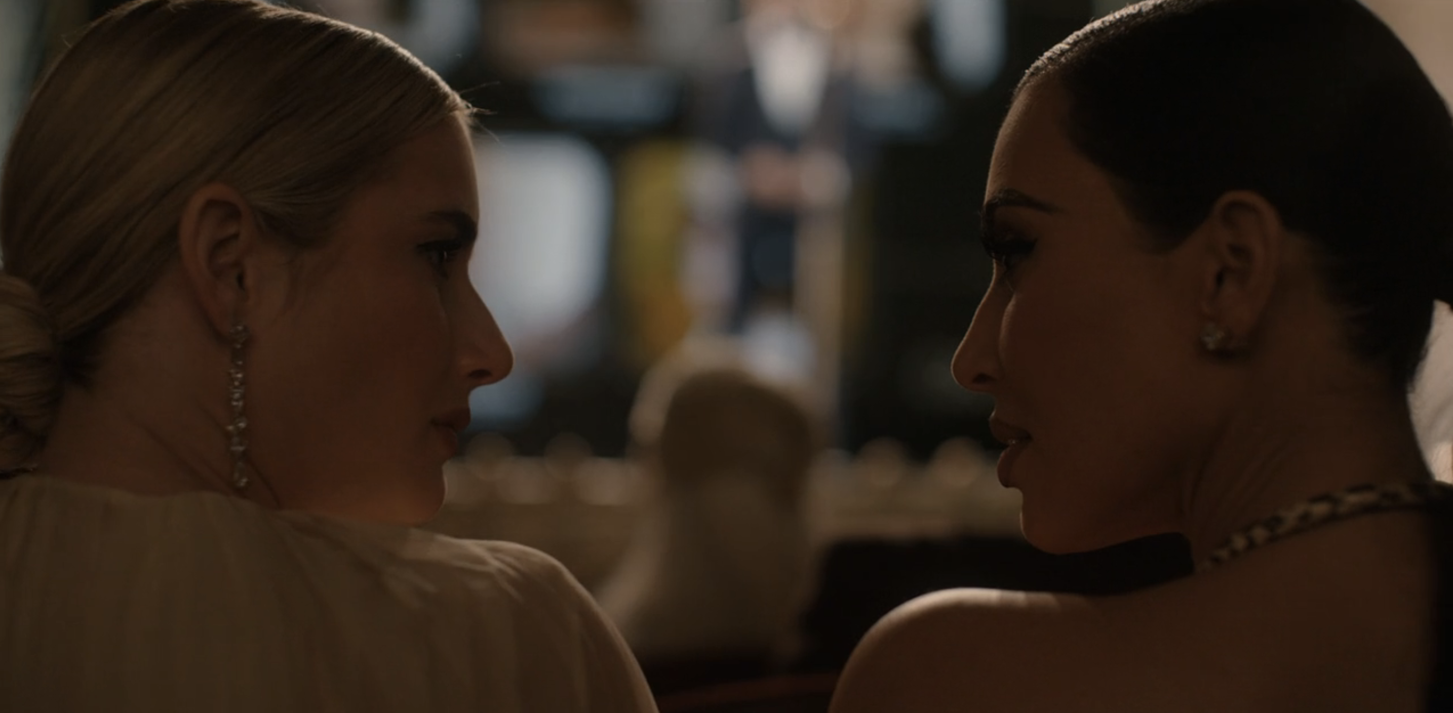 American Horror Story: Delicate Season 12 Episode 8, "Little Gold Man." Emma Roberts as Anna Victoria Alcott and Kim Kardashian as Siobhan Corbyn