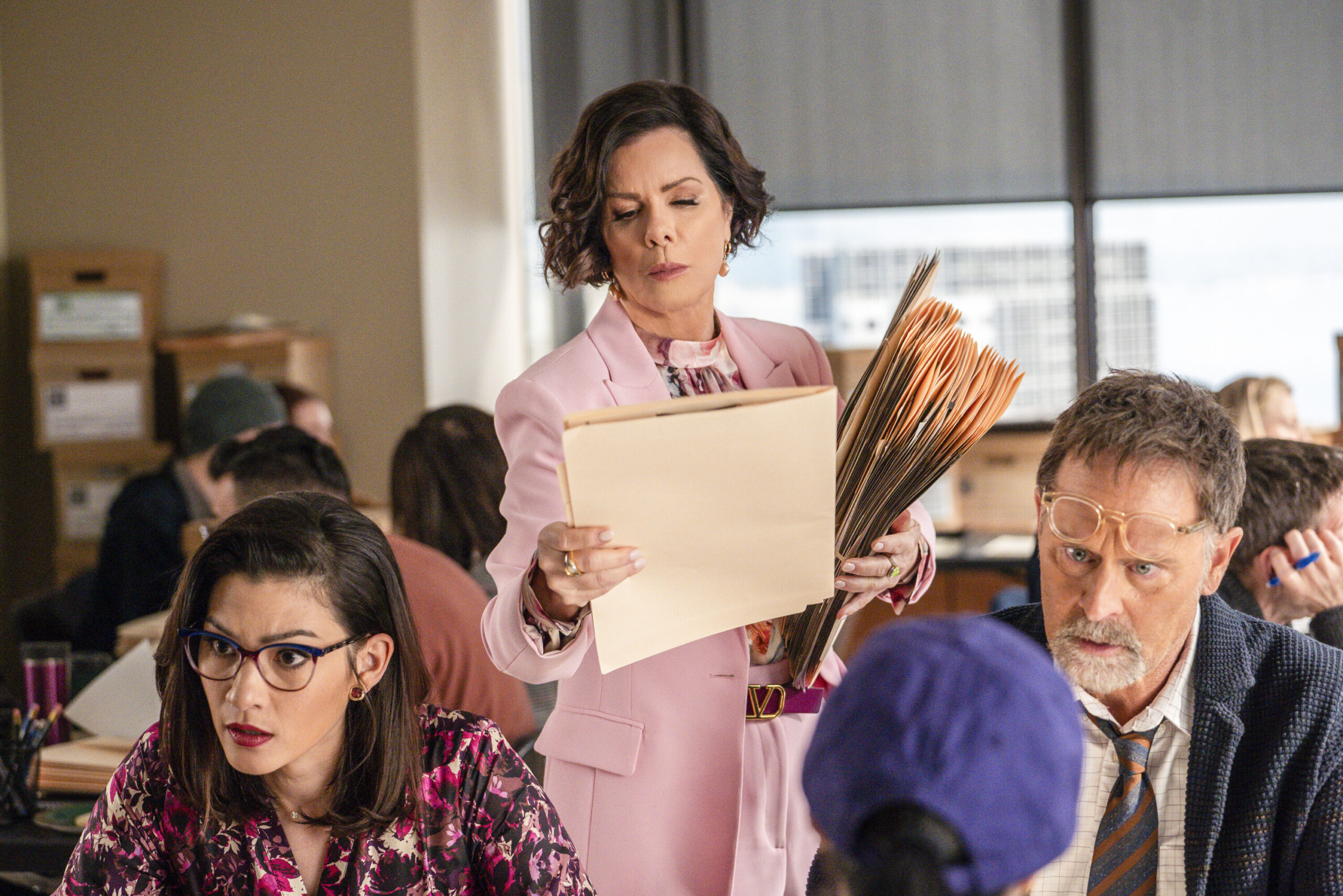 “The Broker” – SO HELP ME TODD, Pictured: Inga Schlingmann as Susan, Marcia Gay Harden as Margaret Wright and Jeffrey Nordling as Gus Easton