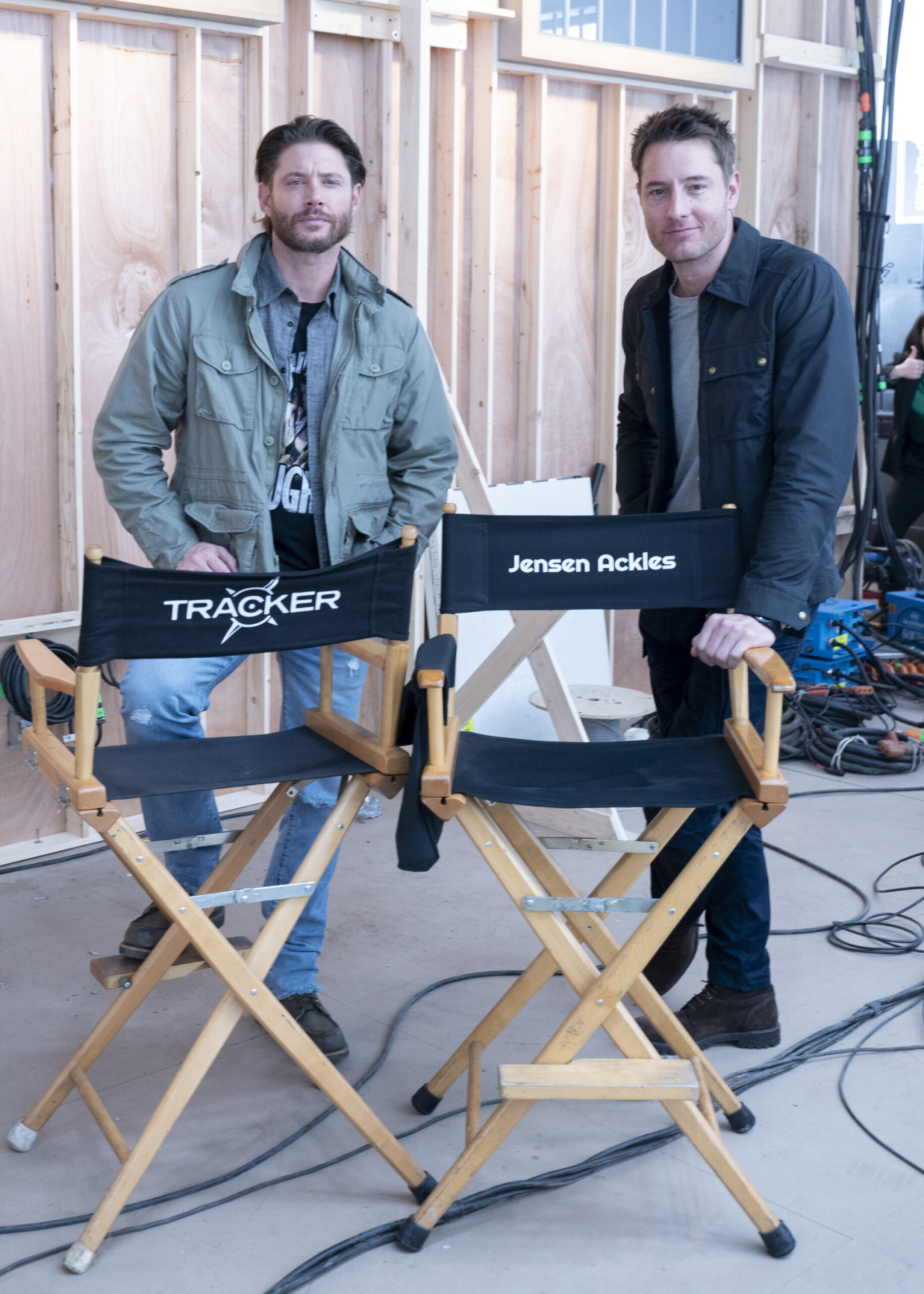 Behind the scenes - Tracker Season 1 Episode 12 - Off the Books - Justin Hartley as Colter and Jensen Ackles as Russell