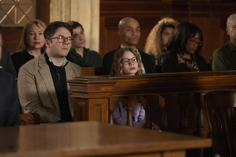 Law & Order - Season 23 | Tell-Tale TV Law & Order Season 23 Episode 11 - James Caverly as Patrick Dixon sits with Alona Jane Robbins as Alex Marley to his left in court.