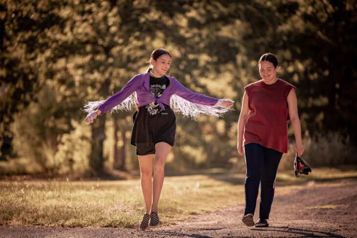 Still from Fancy Dance of Isabel Deroy-Olson and Lily Gladstone pictured from left to right.