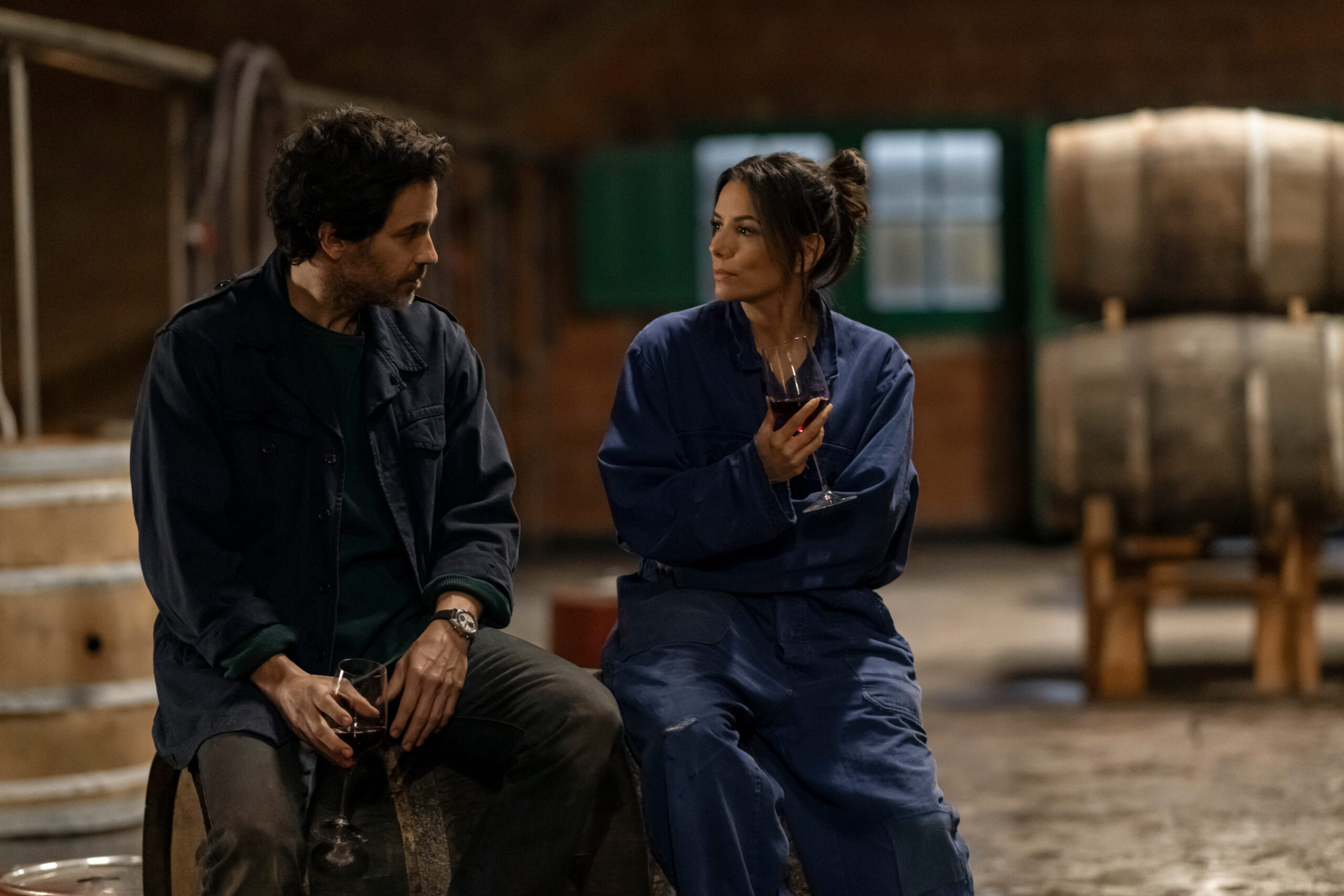 Still from Land of Women Season 1 Episode 2 of Santiago Cabrera and Eva Longoria pictured from left to right.