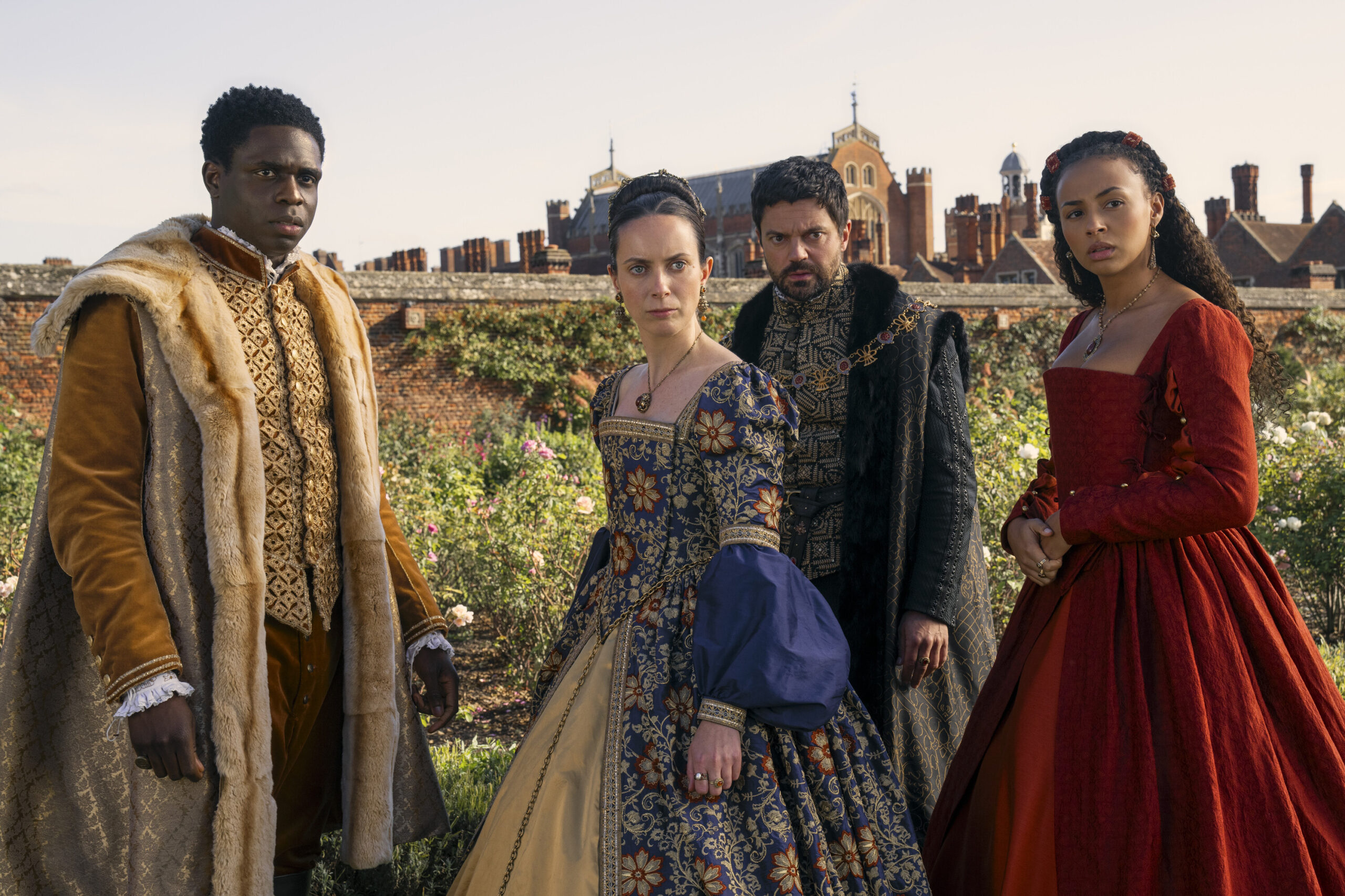 My Lady Jane | Tell-Tale TV Jordan Peters as King Edward, Kate O'Flynn as Princess Mary, Dominic Cooper as Lord Seymour, Abbie Hern as Bess - My Lady Jane