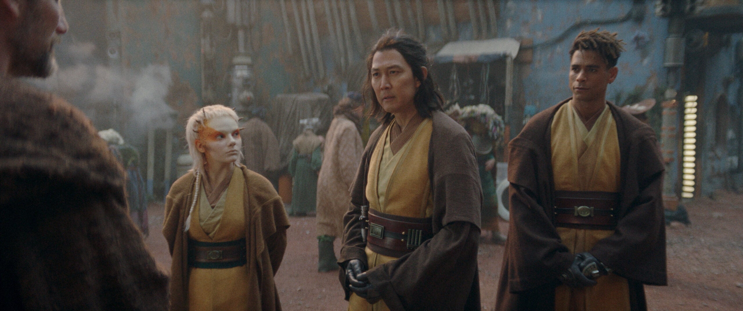 THE ACOLYTE | Tell-Tale TV THE ACOLYTE - Olega Master (Nick Court), Jedi Padawan Jecki Lon (Dafne Keen), Master Sol (Lee Jung-jae) and Yord Fandar (Charlie Barnett)