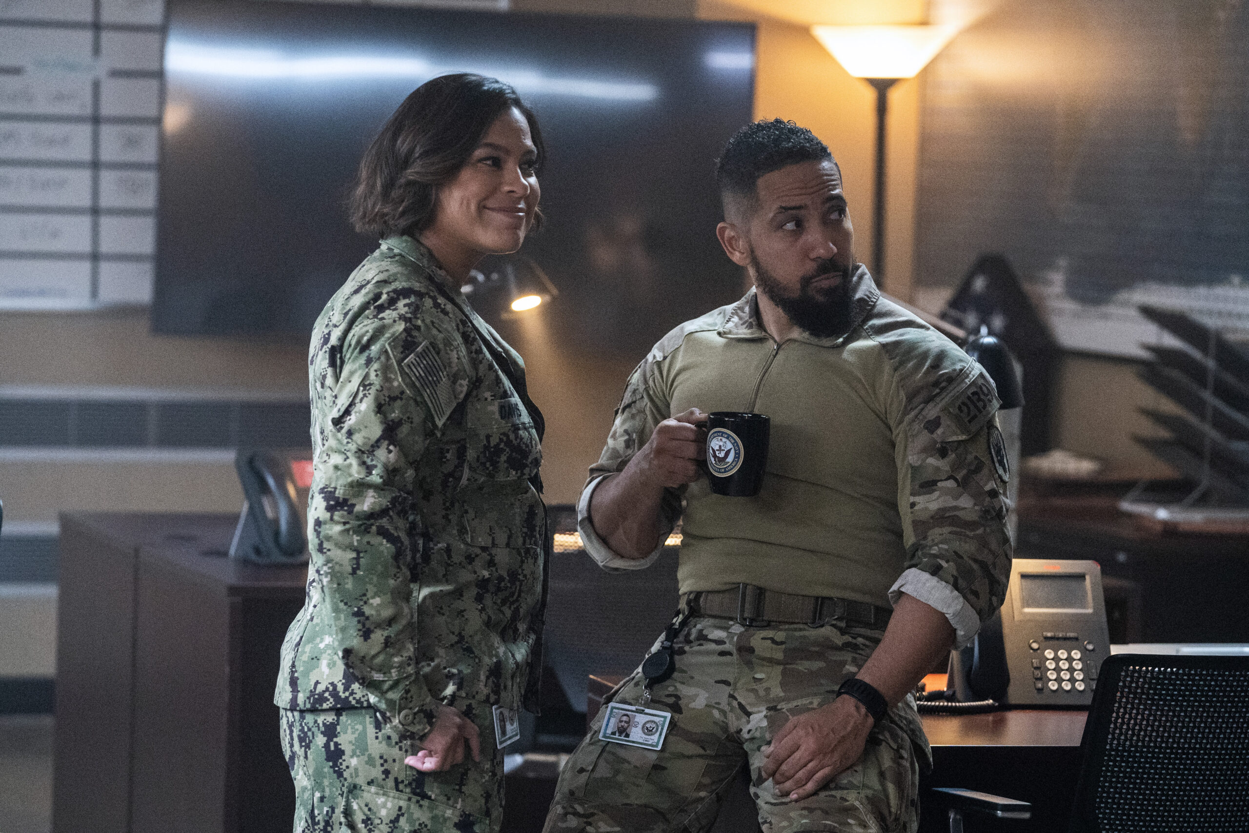 SEAL Team Season 6 Episode 3, "Growing Pains" -- Toni Trucks as Lisa Davis, Neil Brown Jr. as Ray Perry | Tell-Tale TV SEAL Team Season 6 Episode 3, "Growing Pains" -- Toni Trucks as Lisa Davis, Neil Brown Jr. as Ray Perry