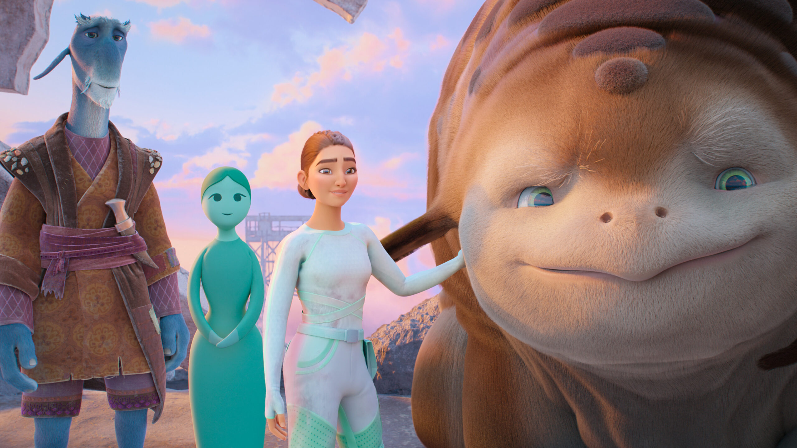 Still from WondLa Season 1 Episode 6 of Rovender, Muthr, Eva, and Otto pictured from left to right.