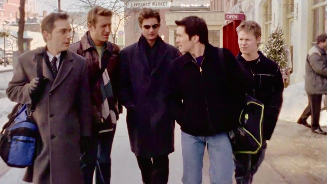 Ted (Scott Lowell), Ben (Robert Gant), Brian (Gale Harold), Michael (Hal Sparks), and Justin (Randy Harrison) - Queer as Folk