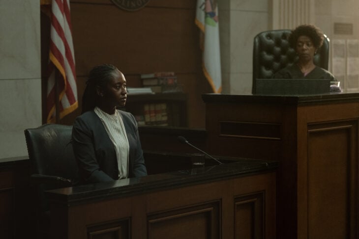Nana Mensah in the witness stand and Noma Dumezweni as a judge.
