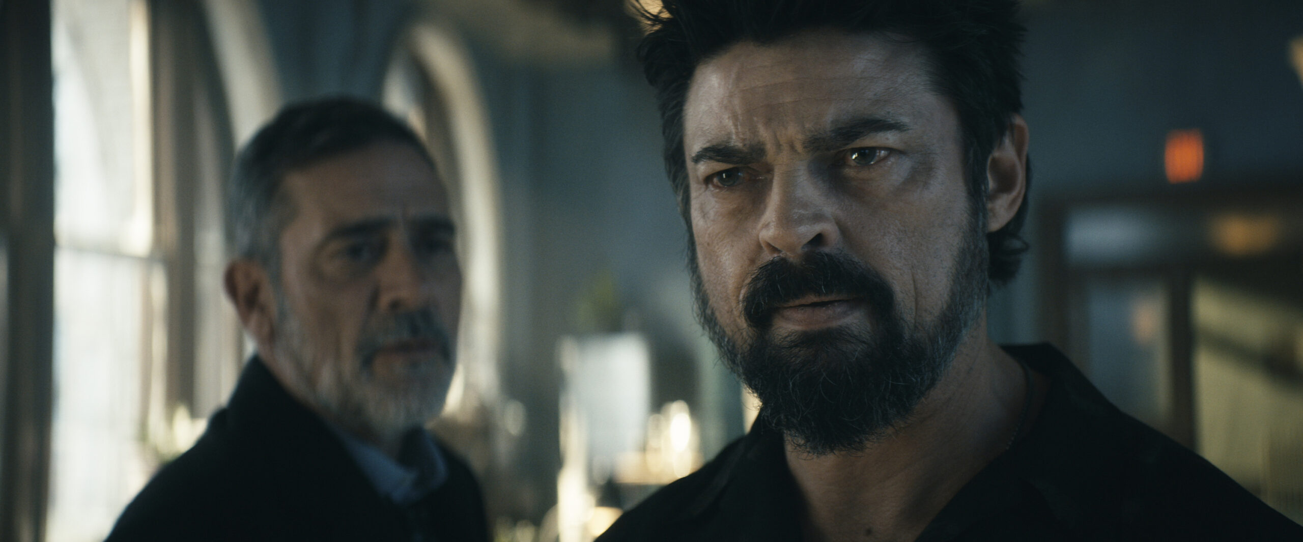 The Boys Season 4 Episode 7 - Jeffrey Dean Morgan and Karl Urban | Tell-Tale TV Still from The Boys Season 4 Episode 7 of Jeffrey Dean Morgan as Joe Kessler and Karly Urban as Billy Butcher pictured from left to right.