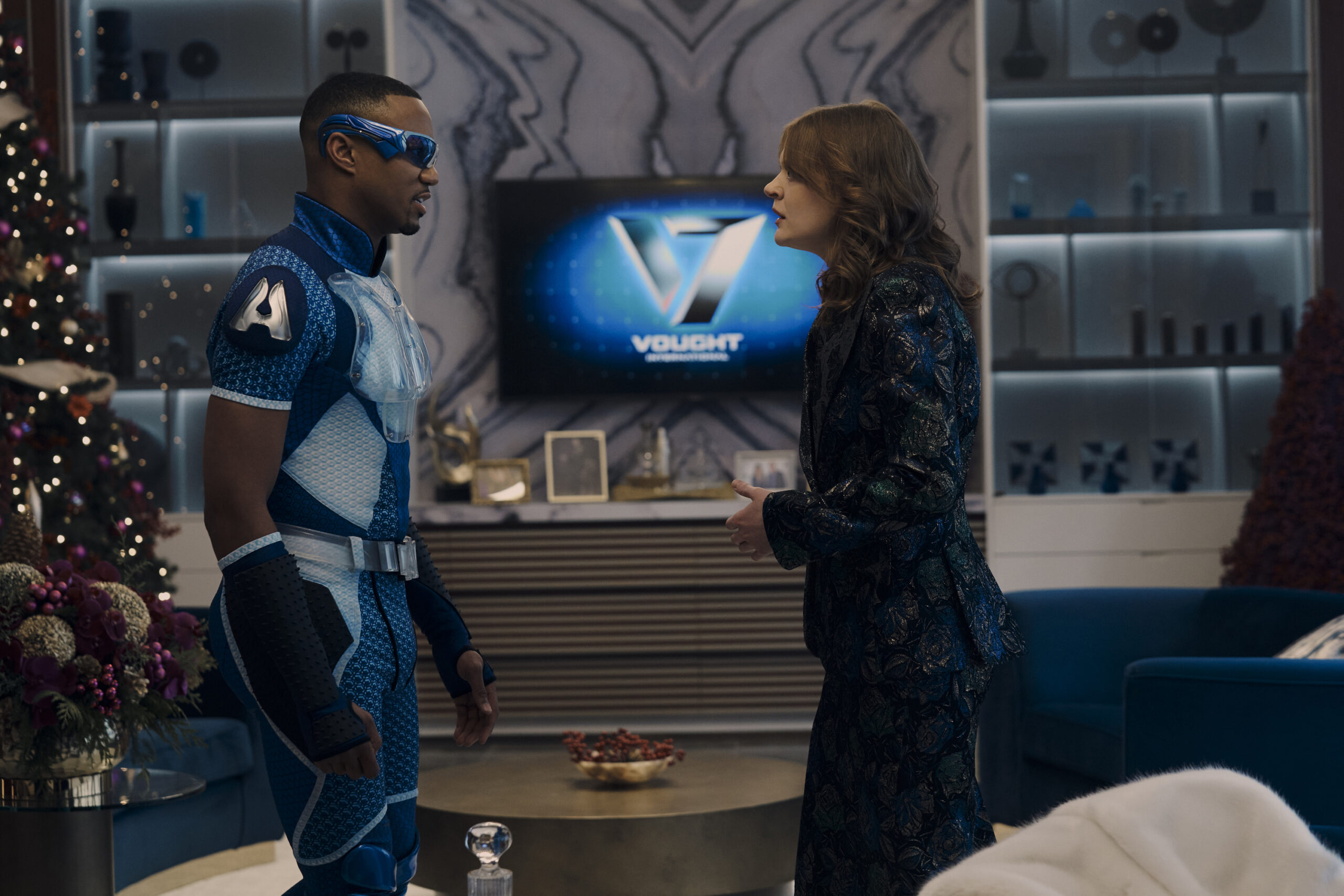 The Boys Season 4 Episode 7 0 Jessie T. Usher and Colby Minifie | Tell-Tale TV Still from The Boys Season 4 Episode 7 of Jessie T. Usher as A-Train and Colby Minifie as Ashley pictured from left to right.