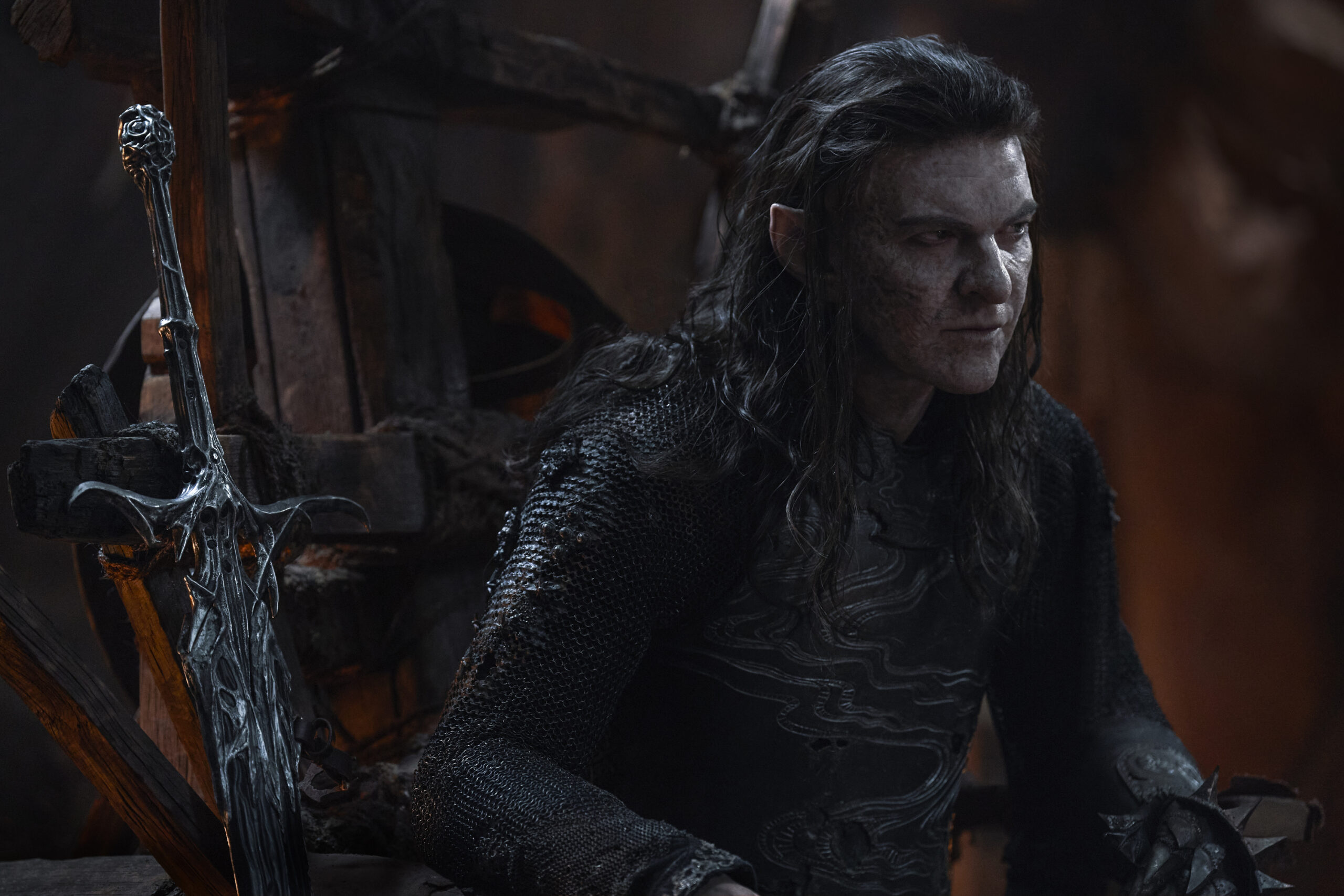 Still from The Lord of the Rings: The Rings of Power Season 2 of Sam Hazeldine as "Adar."