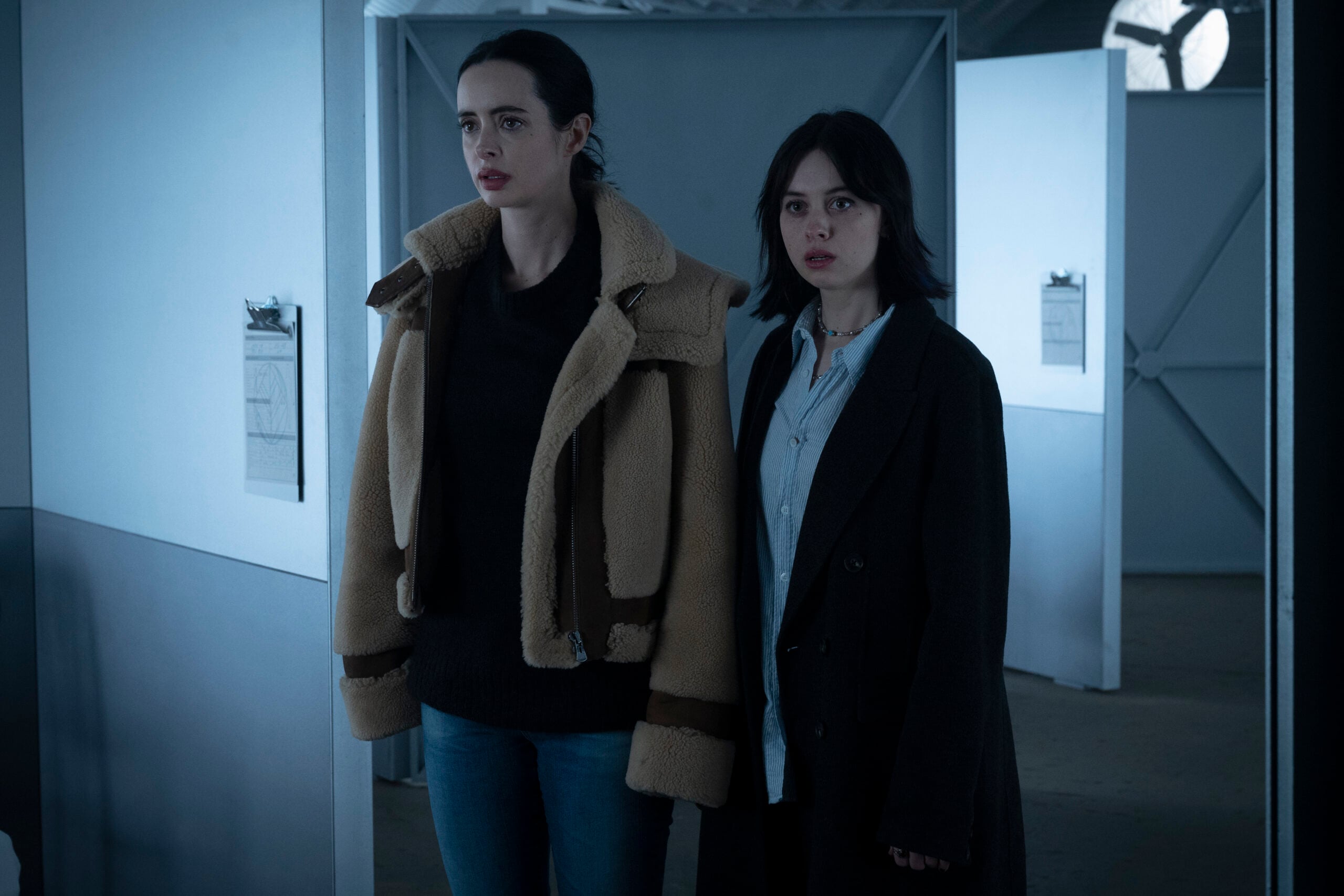 Still from Orphan Black: Echoes Season 1 Episode 10 of Krysten Ritter as Lucy and Amanda Fix as Jules pictured from left to right.