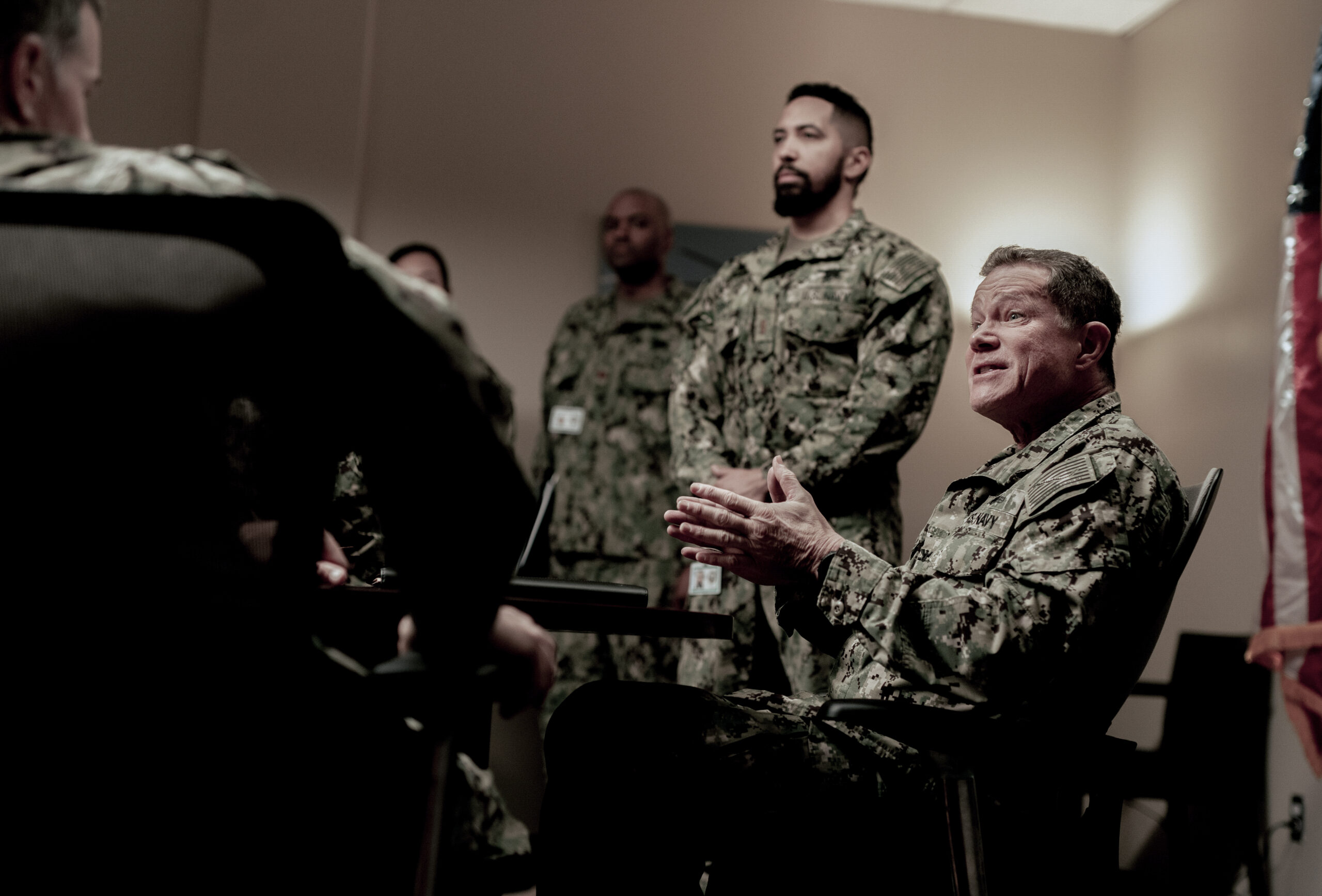 SEAL Team Season 7 Episode 1 - Chaos In The Calm - Neil Brown Jr. as Ray Perry and Dylan Walsh as Captain Walch