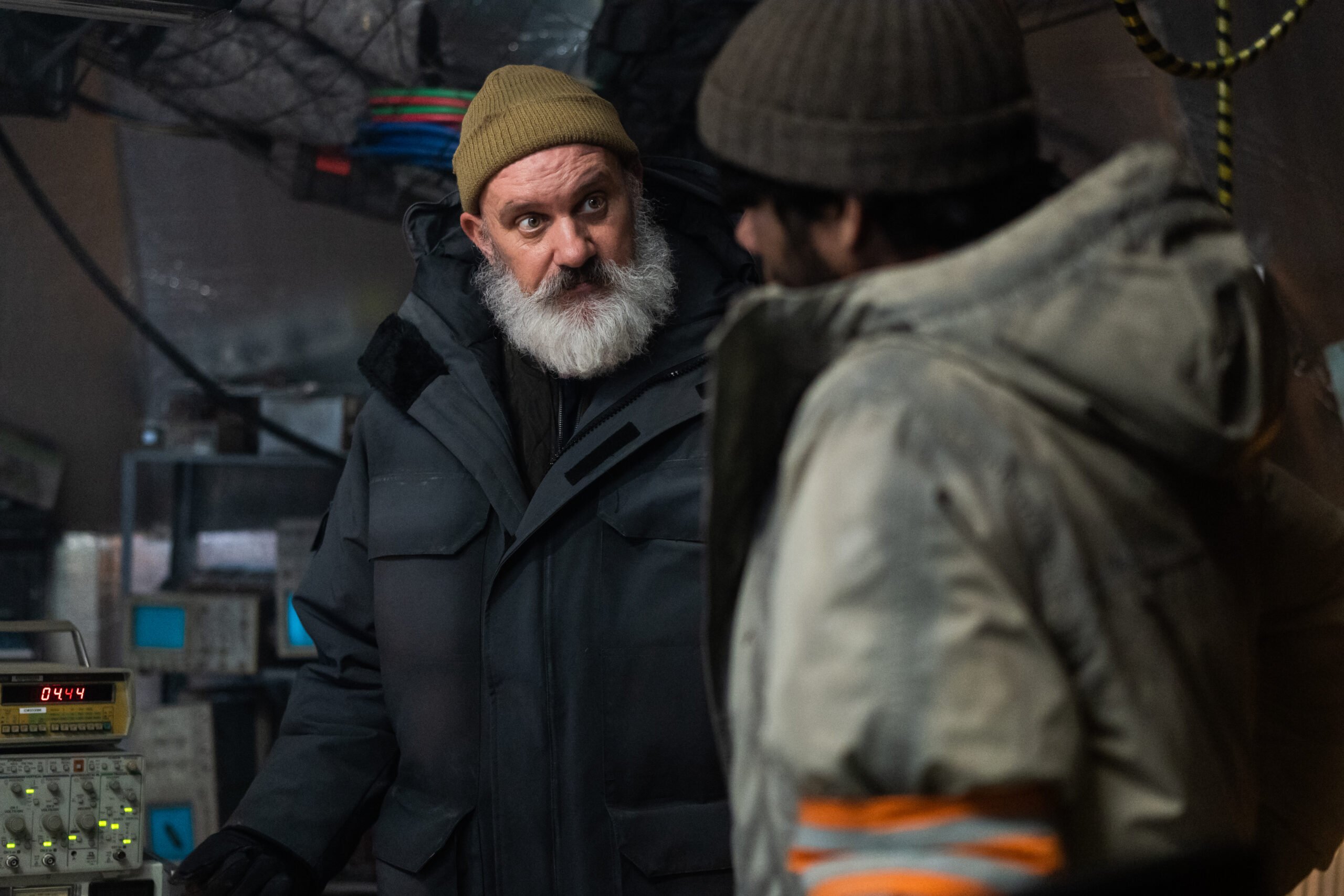 Snowpiercer Season 4 Episode 4 - Mike O'Malley and Sam Otto | Tell-Tale TV Still from Snowpiercer Season 4 Episode 4 of Mike O'Malley and Sam Otto pictured from left to right.