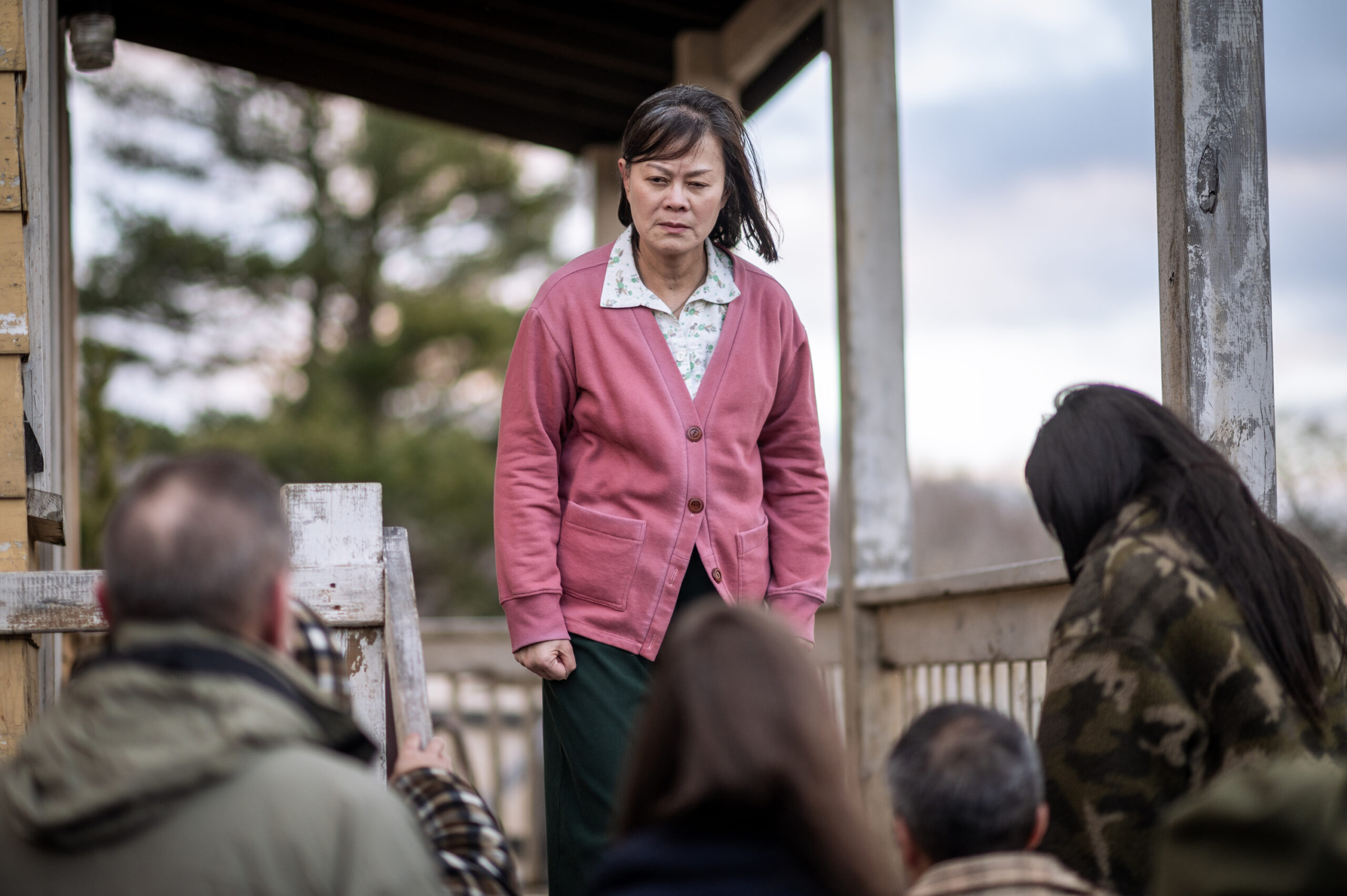 FROM Season 3 Episode 1, "Shatter." | Elizabeth Moy staring down at a crowd from her porch