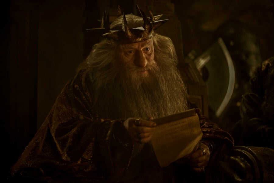 Still from The Lord of the Rings: The Rings of Power Season 2 of Peter Mullan as King Durin III.