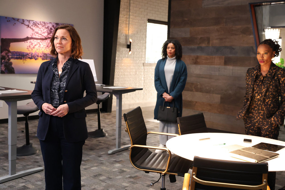 Still from Found Season 2 Episode 1 of Kelli Williams as Margaret, Dionne Gibson as Gina ,and Shanola Hampton as Gabi pictured from left to right.