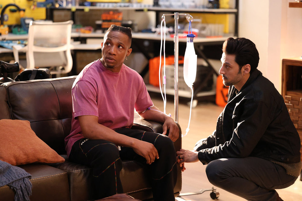 Still from Found Season 2 Episode 1 of Arlen Escarpeta as Zeke and Karan Oberoi as Dahn pictured from left to right.