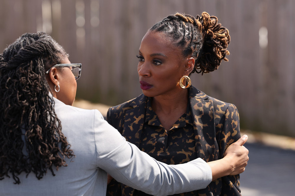 Still from Found Season 2 Episode 1 of Anisa Nyell Johnson as Detective Shaker and Shanola Hampton as Gabi pictured from left to right.