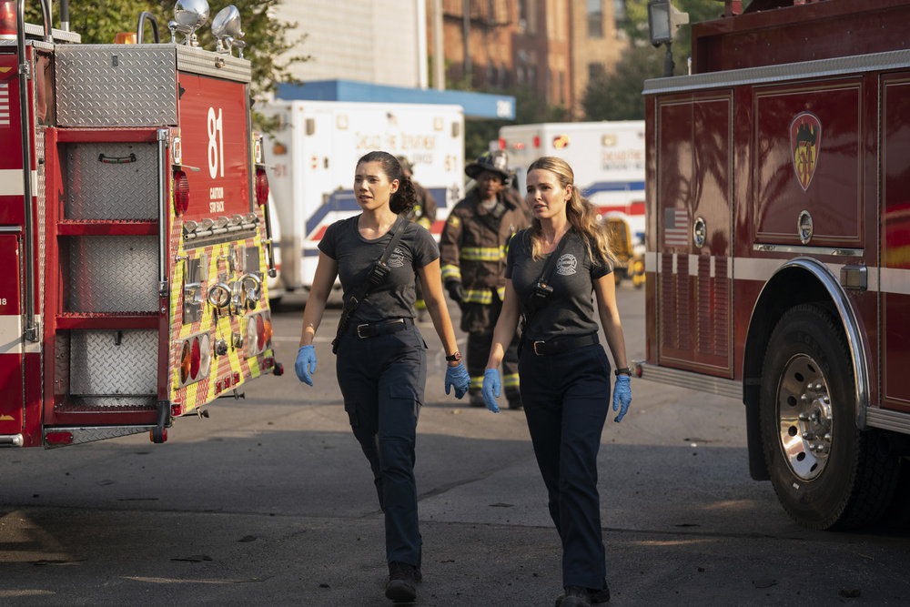 CHICAGO FIRE -- "A Monster In the Field" Episode 13001 -- Pictured: (l-r) Hanako Greensmith as Violet Mikami, Jocelyn Hudon as Novak -- (Photo by: Peter Gordon/NBC)