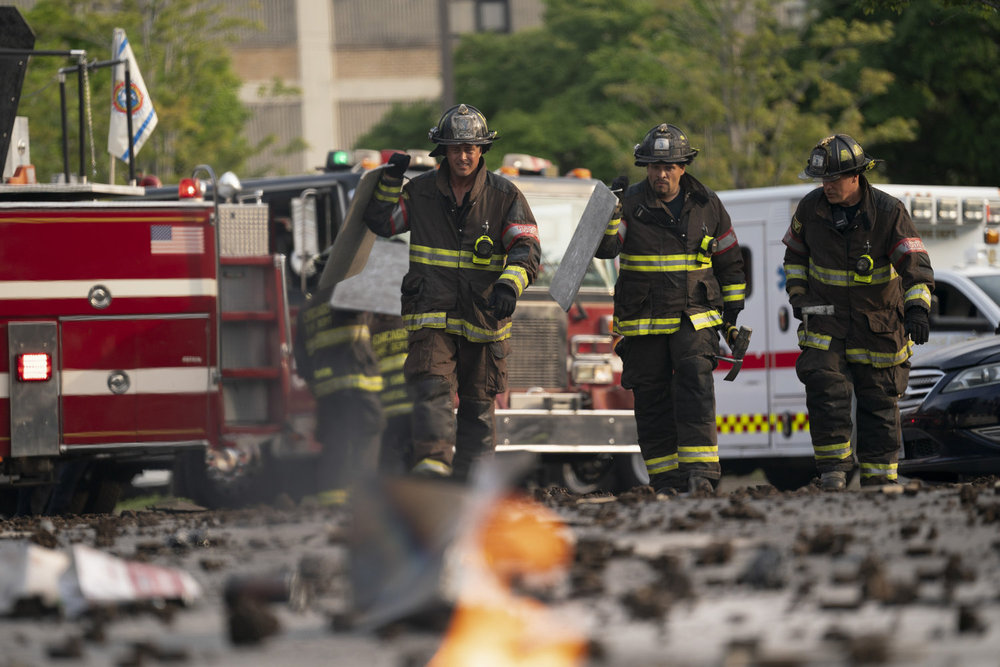 CHICAGO FIRE -- "A Monster In the Field" Episode 13001 -- Pictured: (l-r) Taylor Kinney as Kelly Severide, Joe Miñoso as Joe Cruz -- (Photo by: Peter Gordon/NBC)