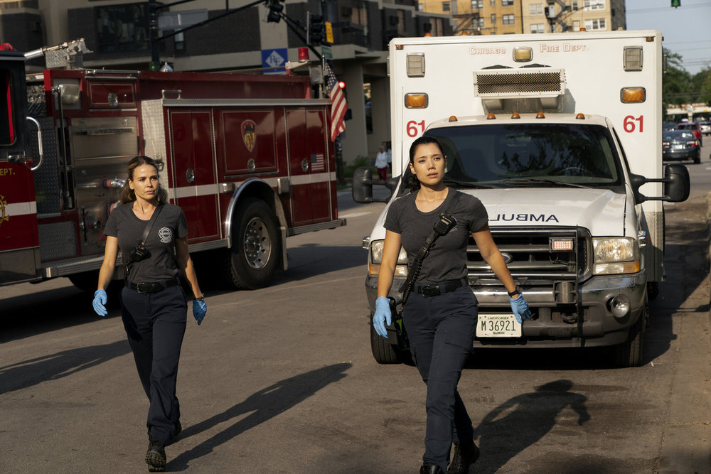 CHICAGO FIRE -- "Ride the Blade" Episode 13002 -- Pictured: (l-r) Jocelyn Hudon as Novak, Hanako Greensmith as Violet Mikami