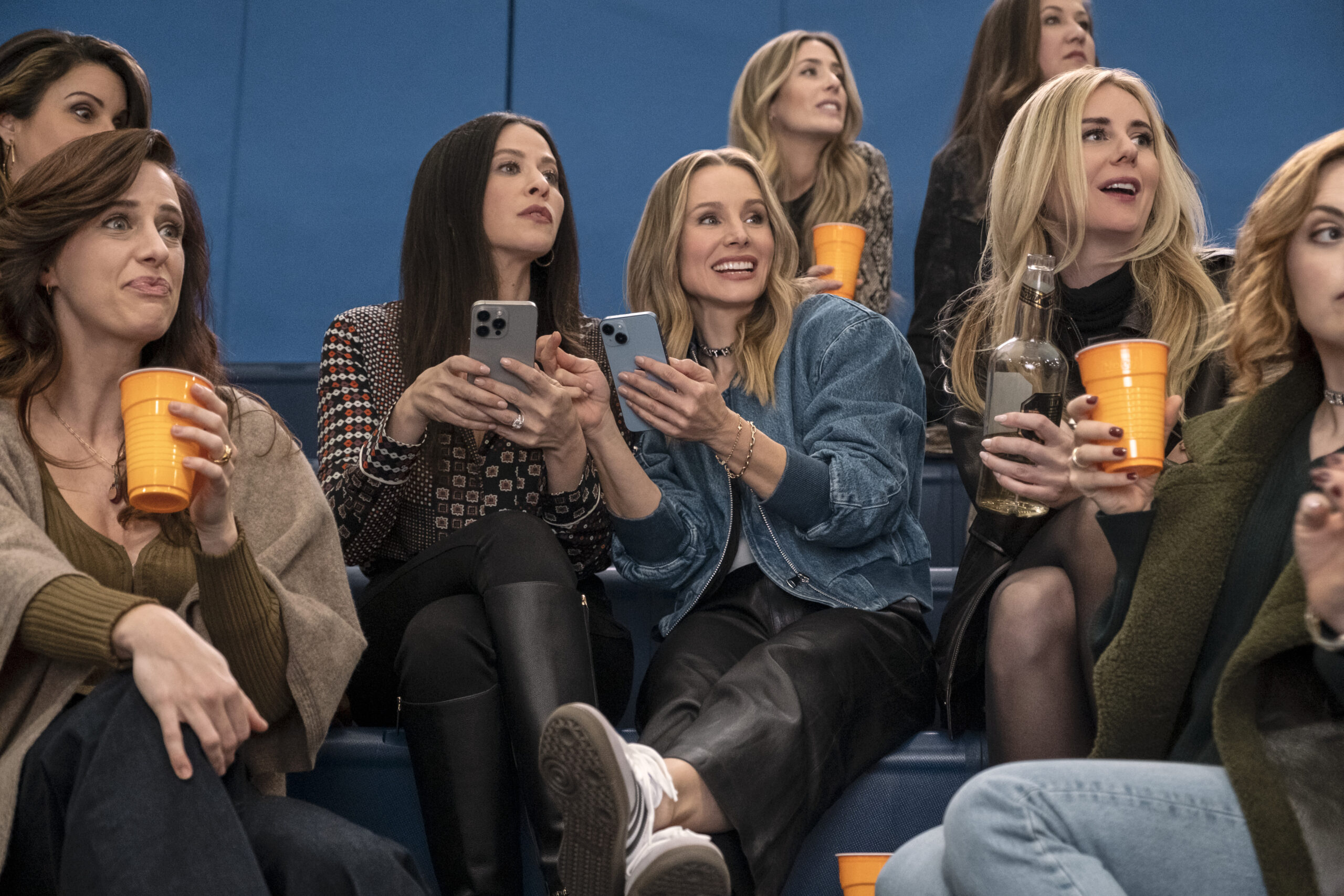 Nobody Wants This Season 1 Episode 7 - Elise Green, Jackie Tohn, Kristen Bell, Justine Lupe | Tell-Tale TV Still from Nobody Wants This Season 1 Episode 7 of Elise Greene as Leah, Jackie Tohn as Esther, Kristen Bell as Joanne, and Justine Lupe as Morgan pictured from left to right.