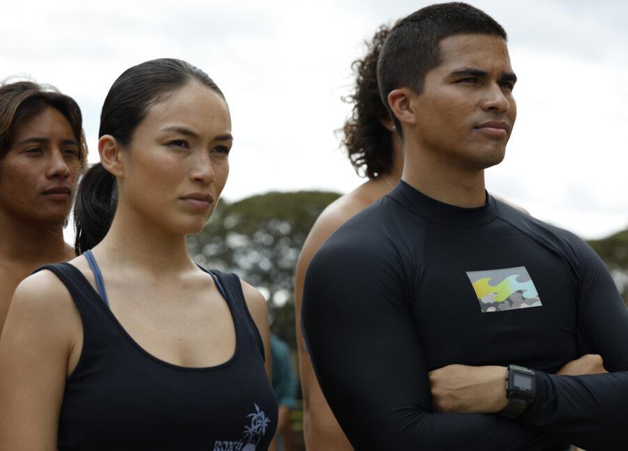 RESCUE: HI-SURF Season 1 Episode 1 - Zoe Cipres and Alex Aiono | Tell-Tale TV Still from RESCUE: HI-SURF Season 1 Episode 1 Zoe Cipres and Alex Aiono pictured from left to right.