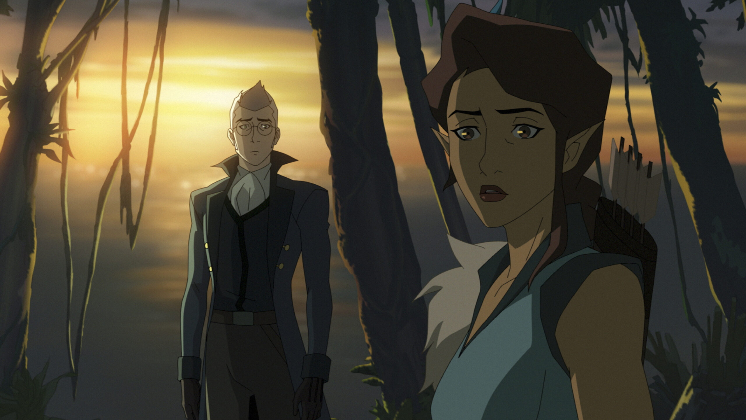 The Legend of Vox Machina Season 3 - Percy de Rolo and Vex'ahlia | Tell-Tale TV Still from The Legend of Vox Machina Season 3 of Percy de Rolo and Vex'ahlia pictured from left to right.