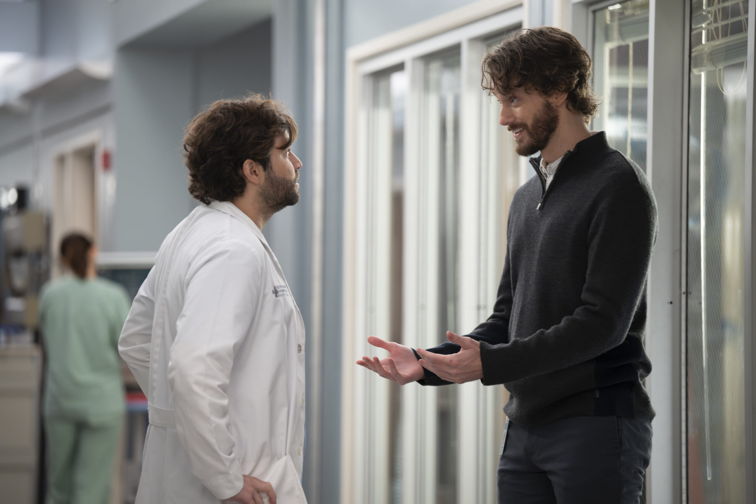 JAKE BORELLI, MICHAEL THOMAS GRANT - Levi and James. Grey's Anatomy Season 21 Episode 5, "You Make My Heart Explode."