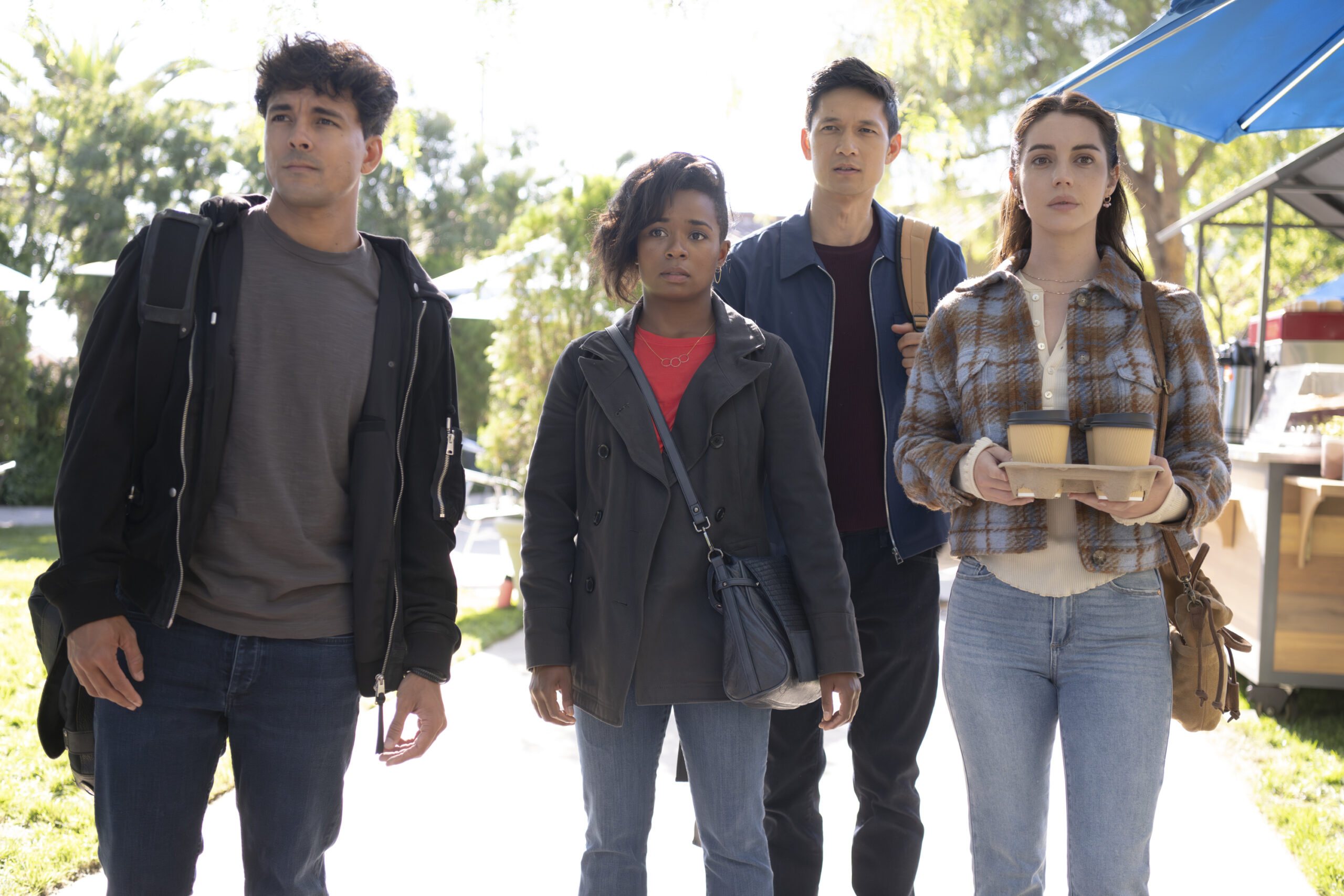 NIKO TERHO, ALEXIS FLOYD, HARRY SHUM JR., ADELAIDE KANE as the interns, Lucas Adams, Simone Griffith, Benson Kwan, Julies Millin. Grey's Anatomy Season 21 Episode 5, "You Make My Heart Explode."