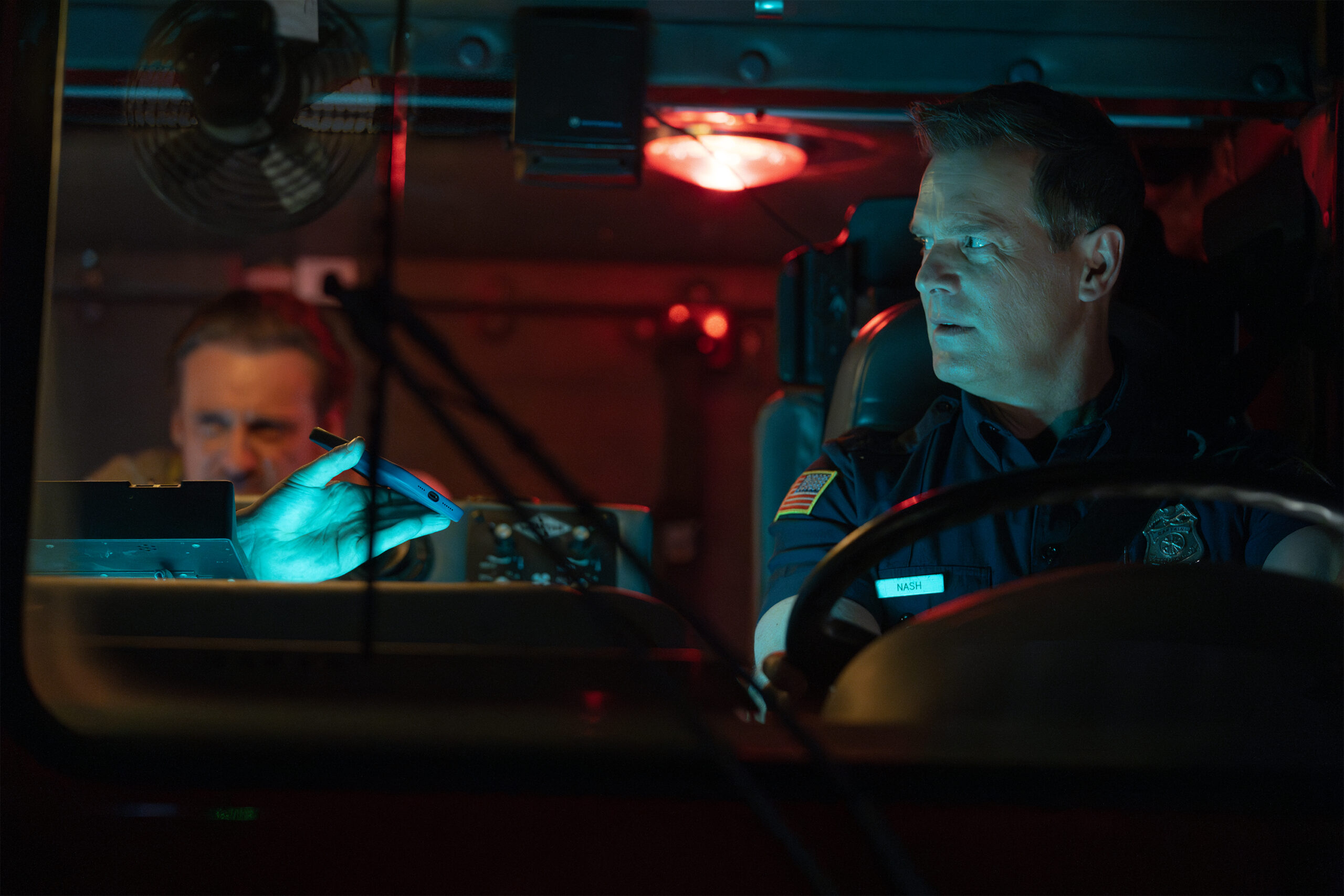 9-1-1 Season 8 Episode 3, "Final Approach" -- CALLUM BLUE, PETER KRAUSE