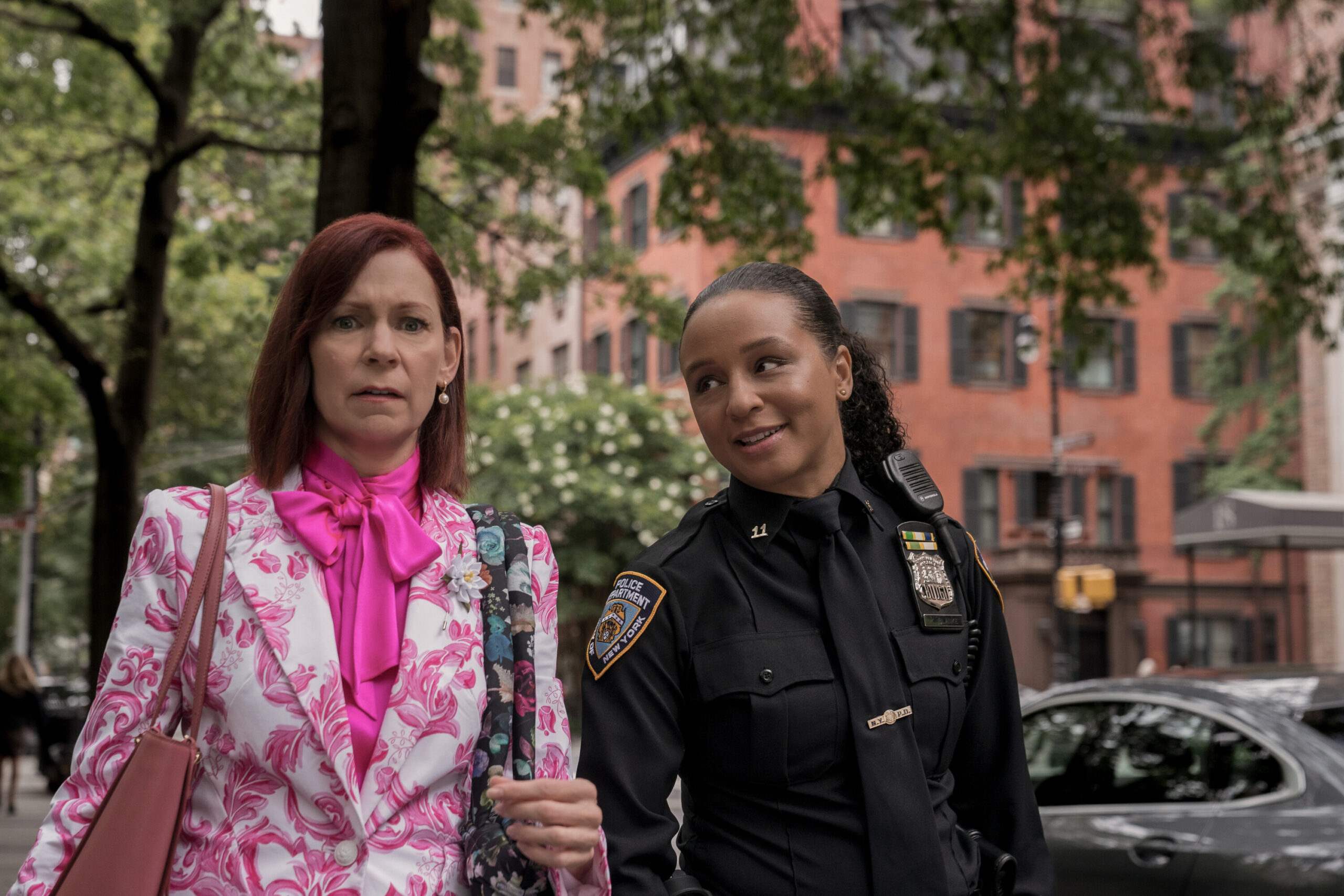 Still from Elsbeth Season 2 Episode 1 of Carrie Preston as Elsbeth Tascioni and Carra Patterson as Kaya Blanke pictured from left to right.
