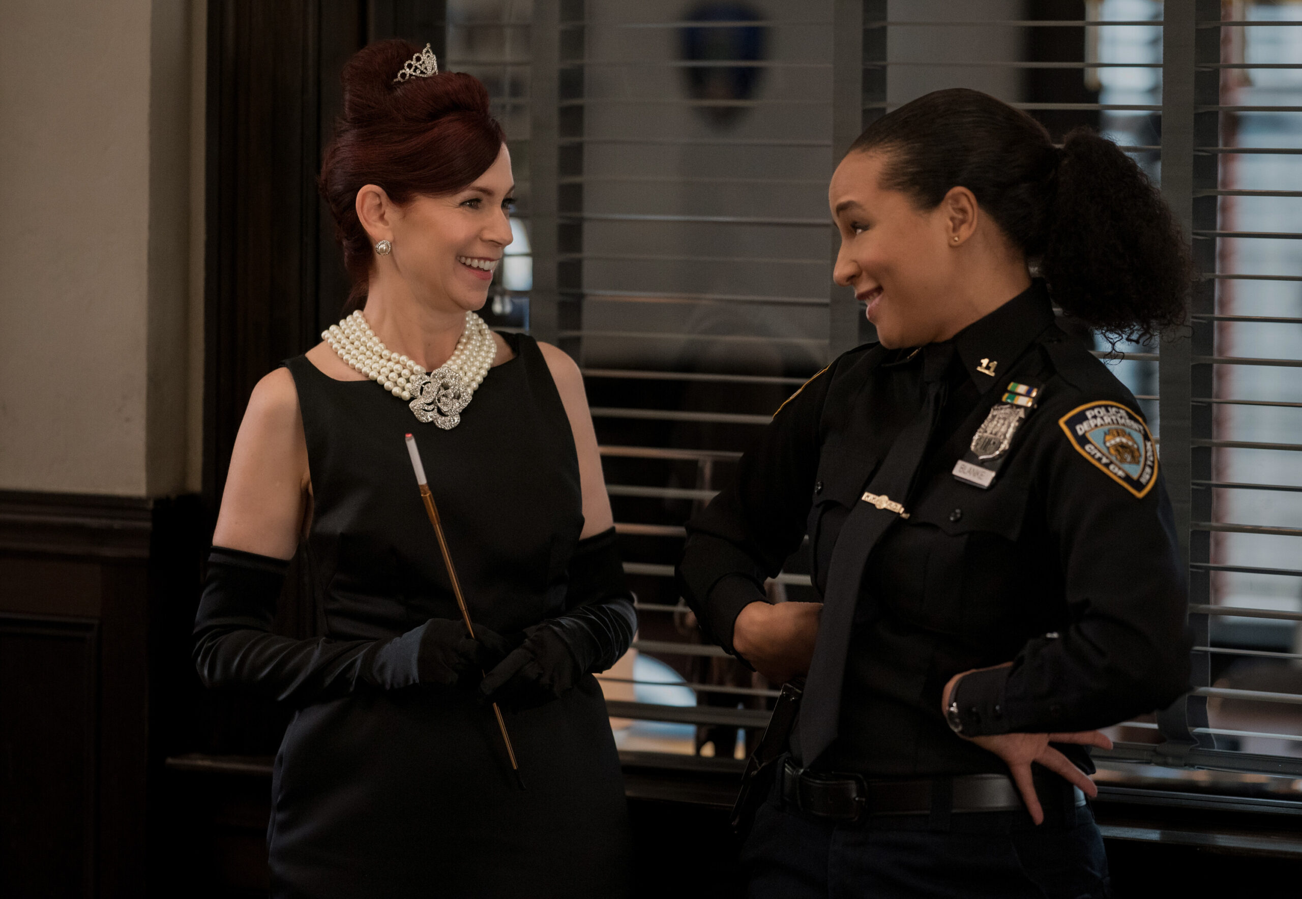 Still from Elsbeth Season 2 Episode 3 of Carrie Preston as Elsbeth Tascioni and Carra Patterson as Kaya Blanke pictured from left to right.