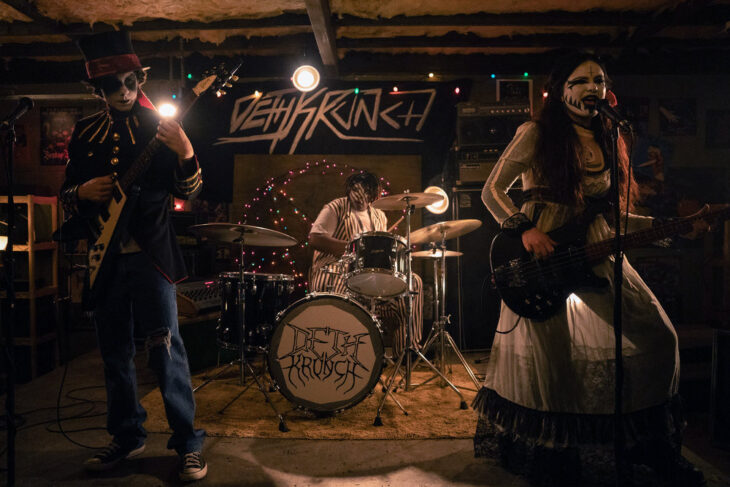 Still from Hysteria! Season 1 Episode 1 of Emjay Anthony as Dylan, Kezii Curtis as Spud, and Chiara Aurelia as Jordy pictured from left to right.