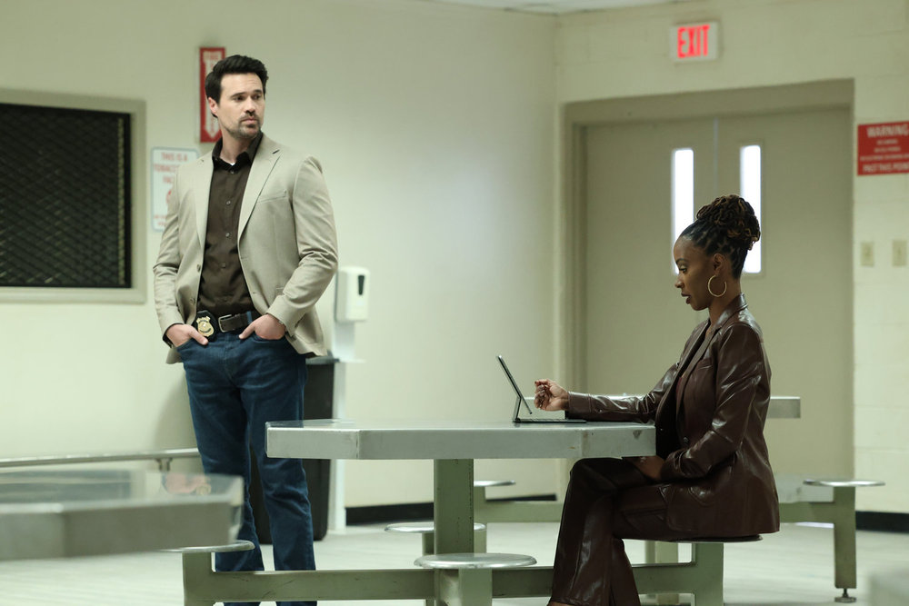 Still from Found Season 2 Episode 3 of Brett Dalton and Shanola Hampton pictured from left.